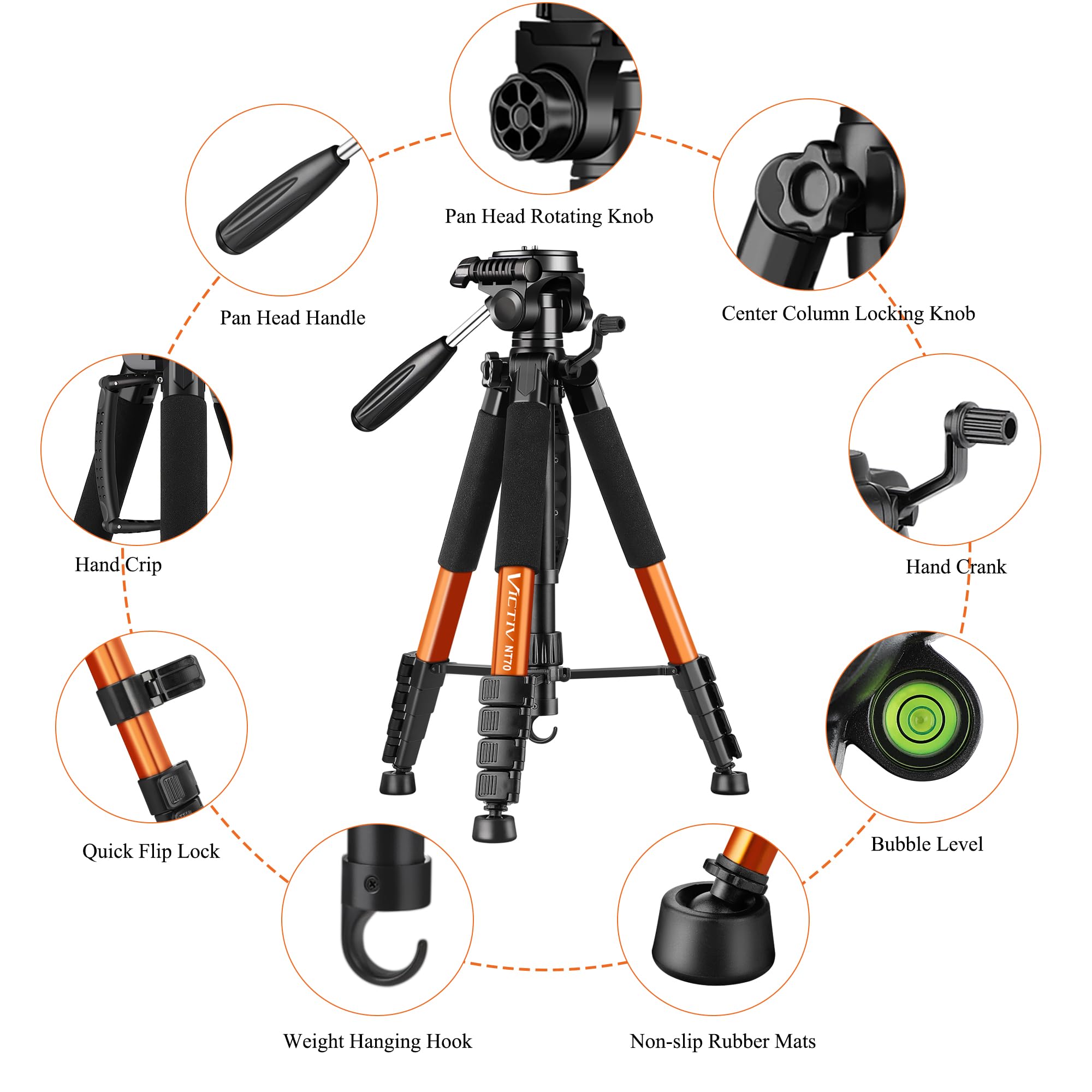Victiv Tripod 74-Camera-Tripod For Cell Phone, Aluminum Professional Heavy Duty Camera Tripod Stand, Tripod For Camera Dslr Slr With Carry Bag, Compatible With Canon Nikon Iphone