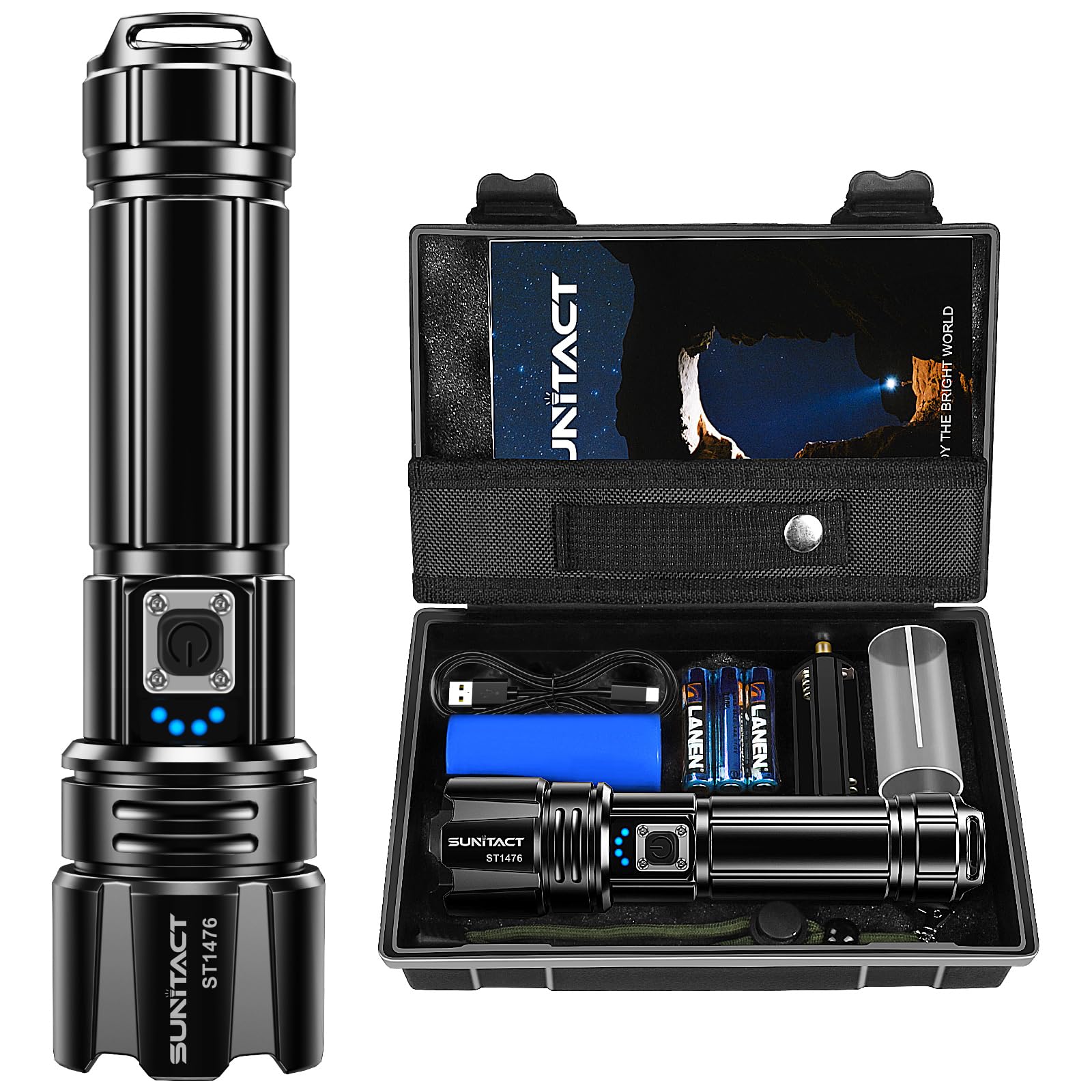 Sunitact Flashlights High Lumens, Rechargeable Flashlight Led 2000 Lumen Xhp70.2, Super Bright Flash Light, High Powered Handheld Flashlights For Emergency Camping , Ip67 Waterproof, Adjustable