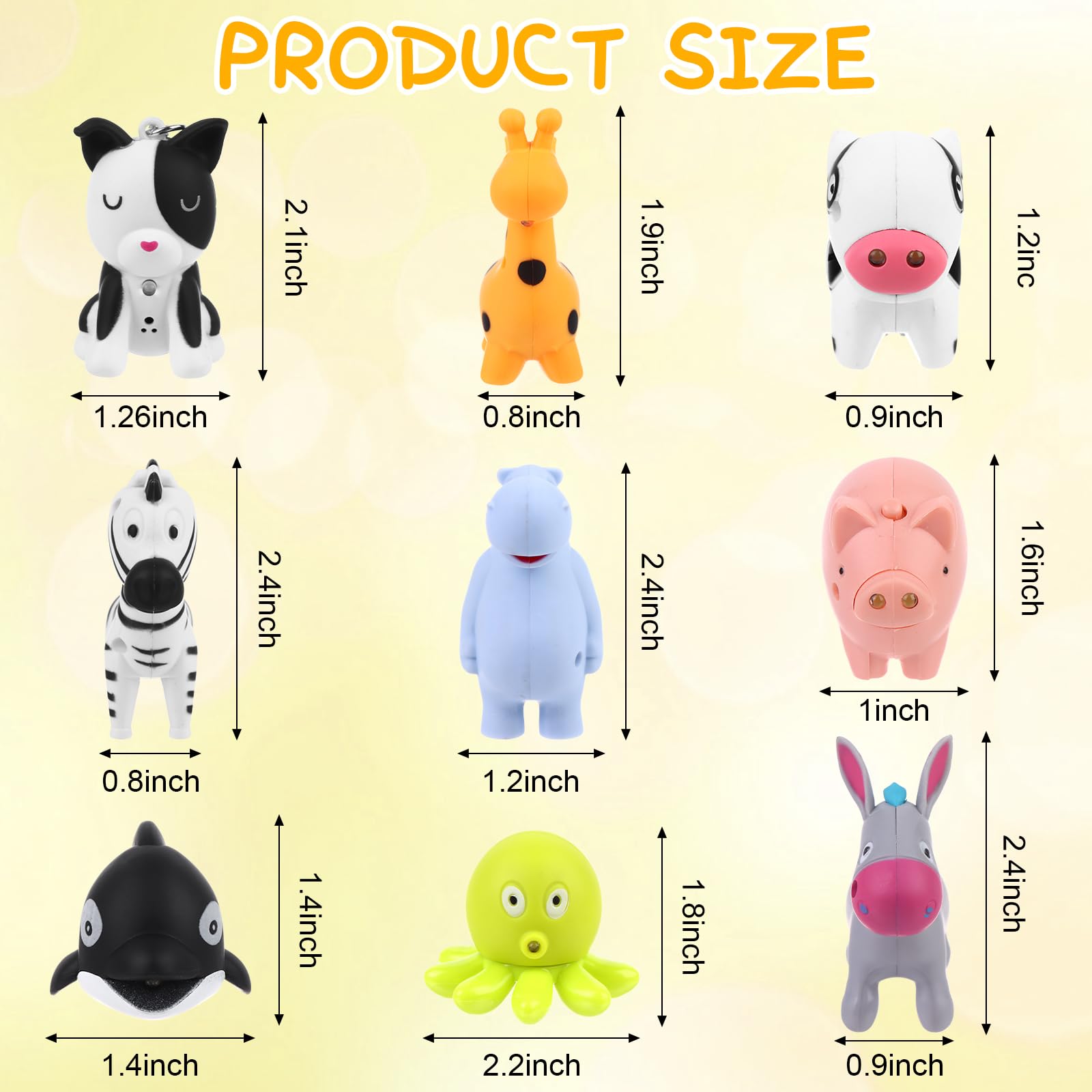 Oppaxf 9 Pcs Animal Flashlight Keychain - Pediatric Nurse Flashlight With Giraffe, Cow, Pig, Hippo, Octopus, Puppy, Horse, Whale, Little Donkey - Badge Reel