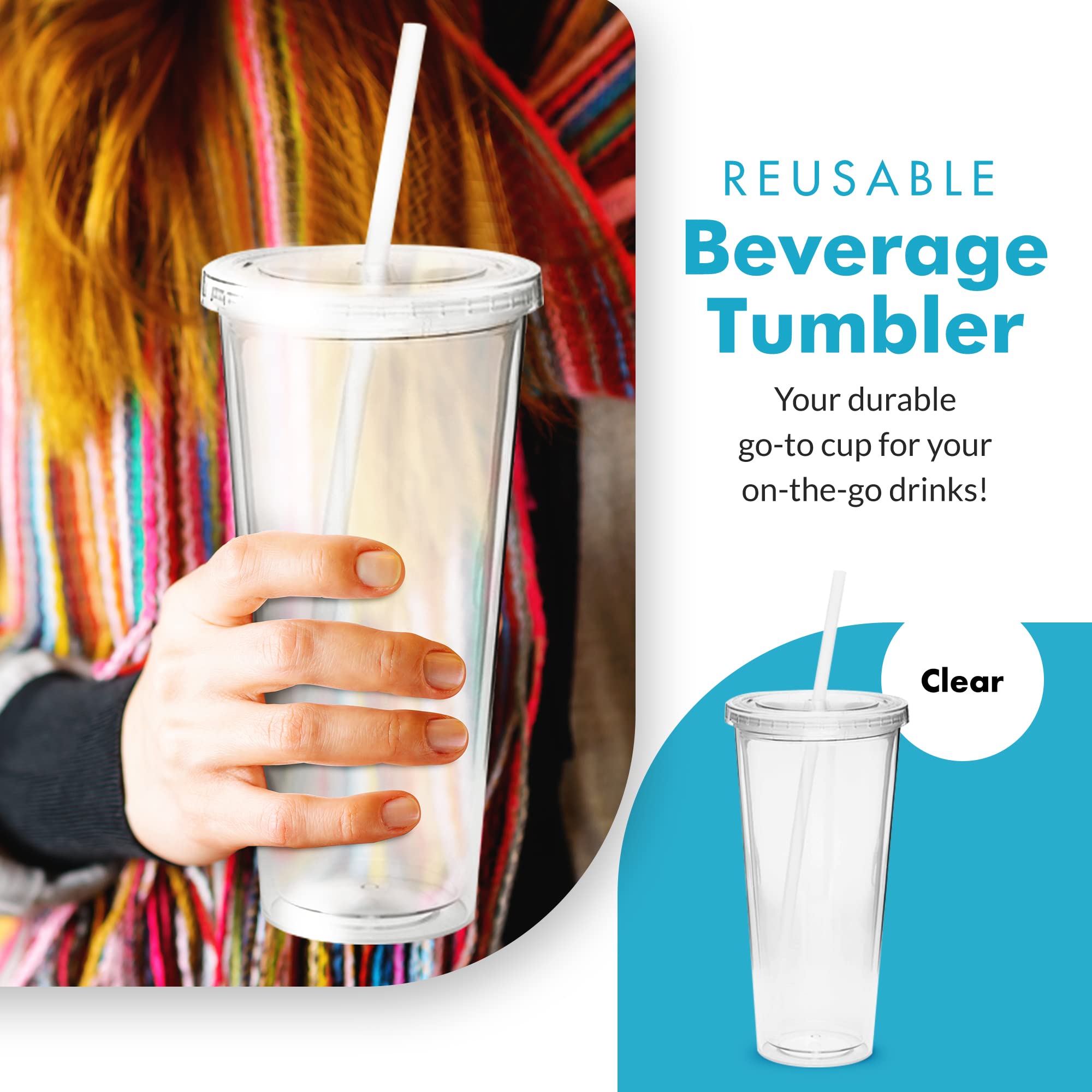 Simple Green Solutions - Acrylic Double Wall Reusable Cups With Lids And Straws For Cold Drinks