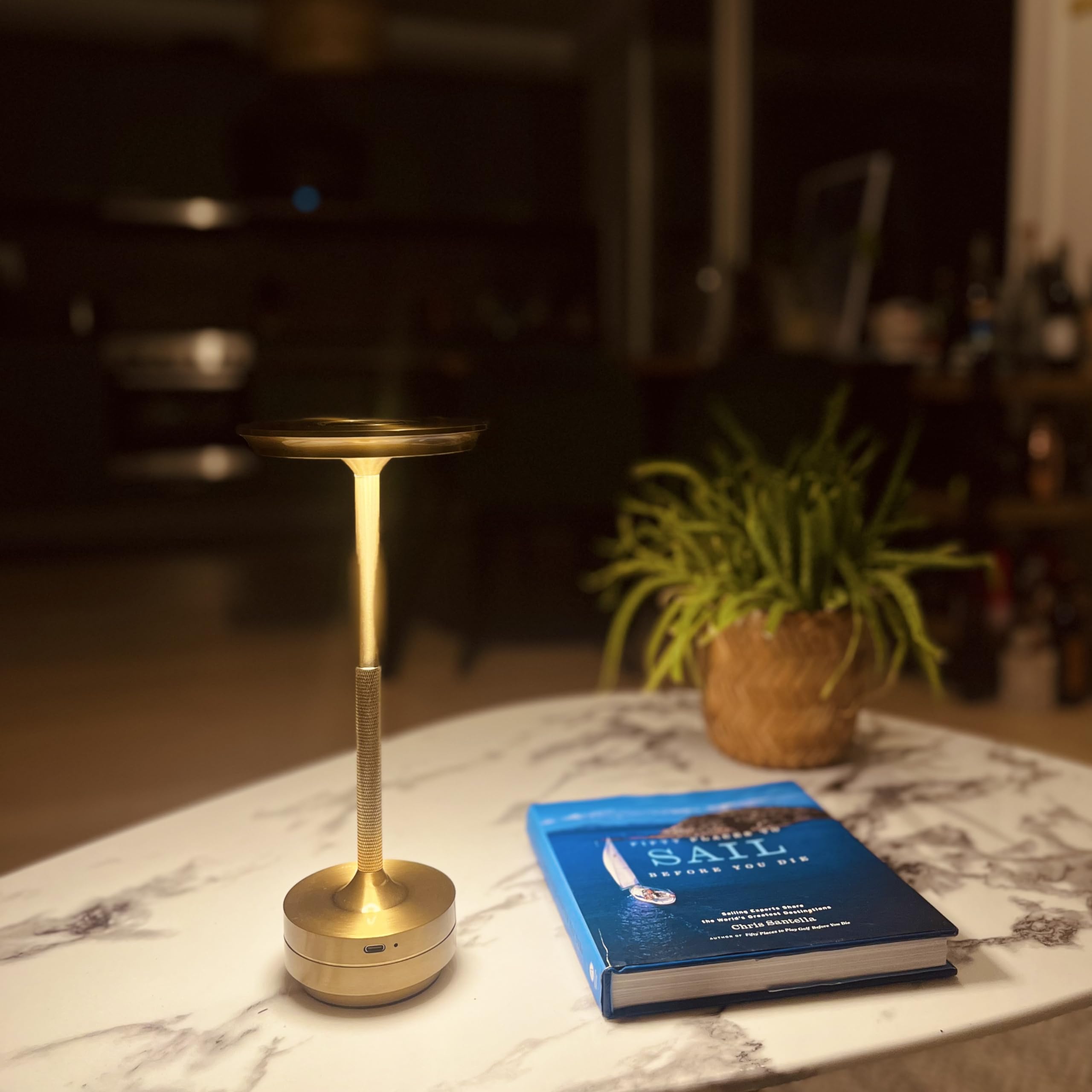 Bulbly Elegant Rechargeable Dimmable Waterproof Metallic Touch Led Cordless Table Lamps For Stylish Homes And Upscale Restaurants - Portable, Usb-C Charging, Perfect For Indoor/Outdoor (Gold)