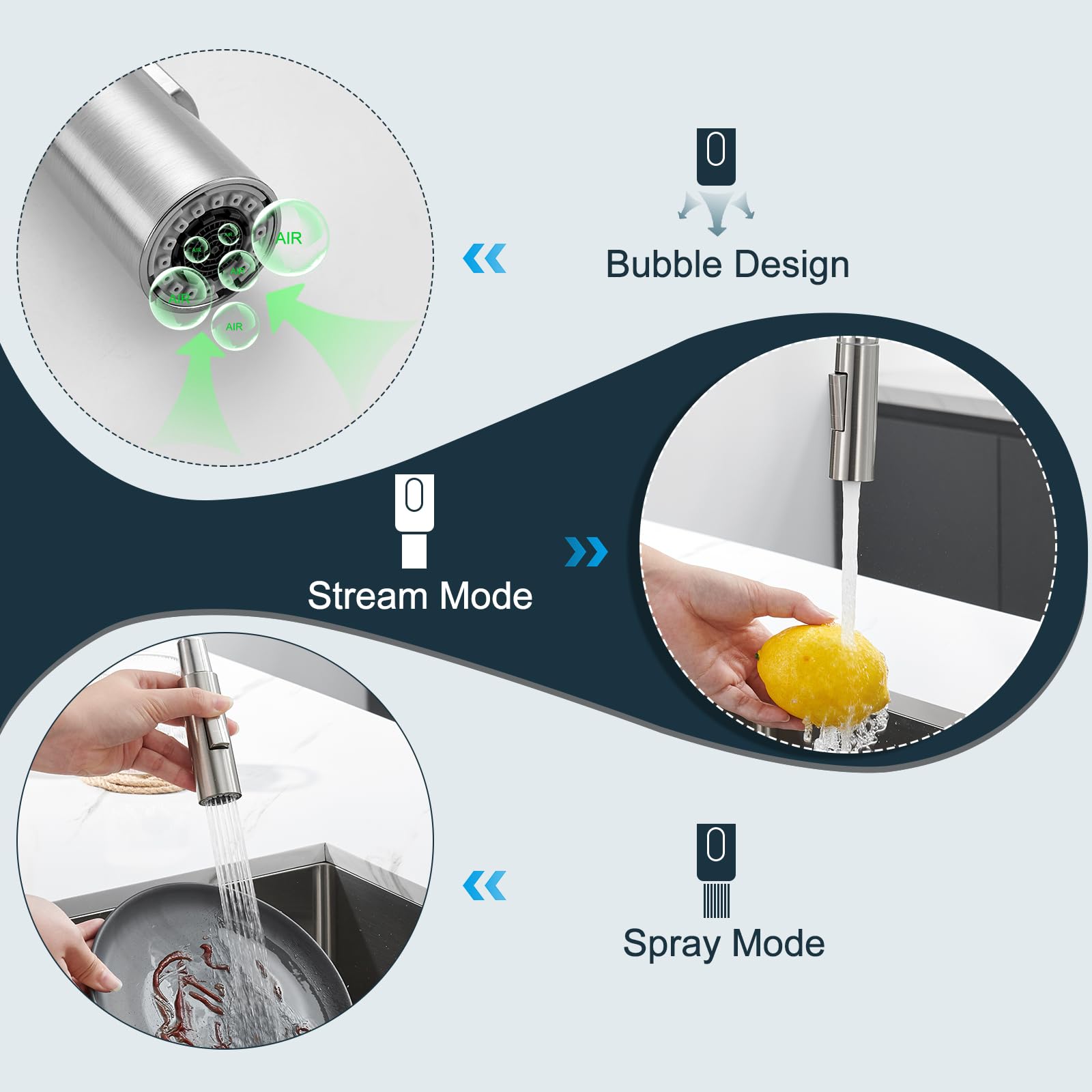Vakitap Single Handle High Arc Brushed Nickel Pull Out Kitchen Faucet,Single Level Stainless Steel Kitchen Sink Faucets With Pull Down Sprayer, Suitable For Laundry Rv Bar (Brushed Nickel)