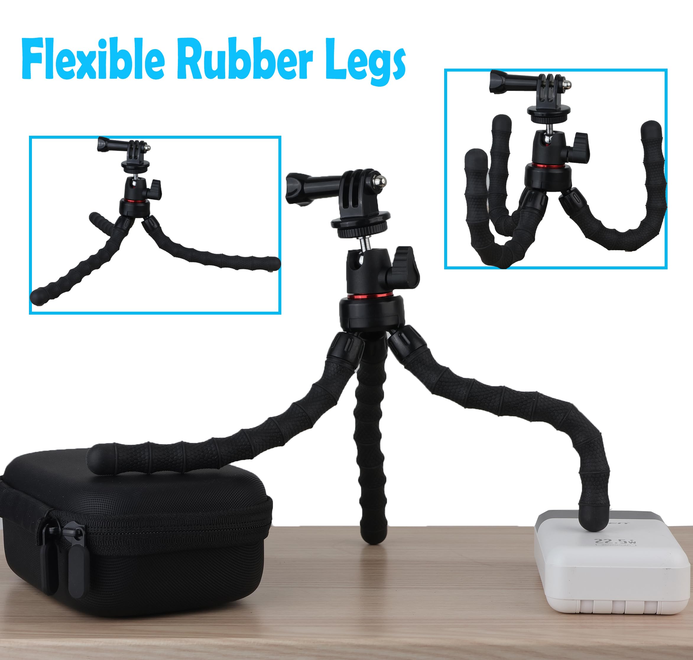 Hocoder Flexible Camera Tripod Compatible With Gopro Hero 13, 12, 11,10, 9 Bendable Tripod 360° Rotation Mount Stand For Vlogging