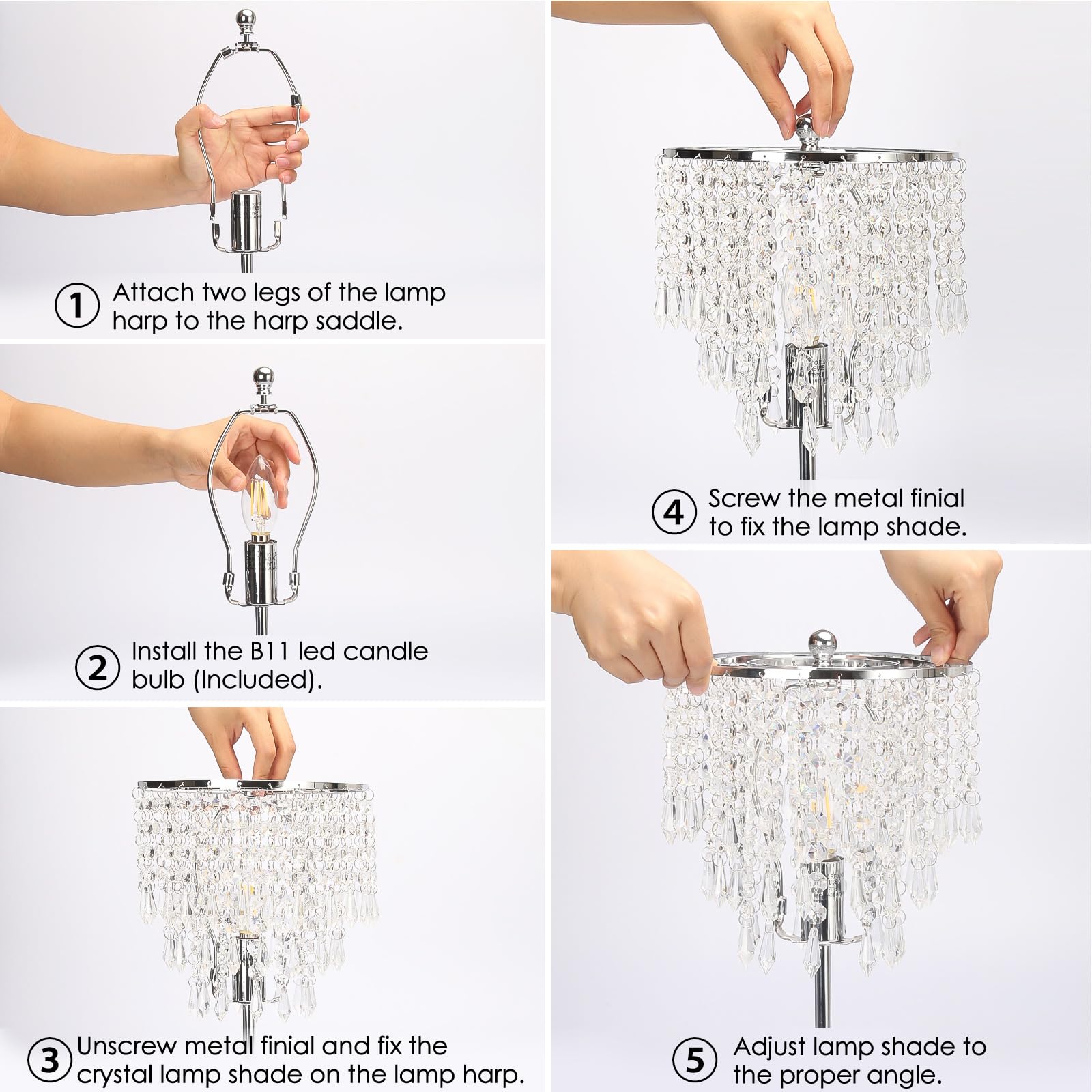 Seaside Village Touch Control Crystal Table Lamp With Usb C+A Charging Ports, 3-Way Dimmable Bedside Touch Lamp Decorative Nightstand Lamp With Elegant Lamp Shade For Living Room Bedroom, B11 Led Bulb Included