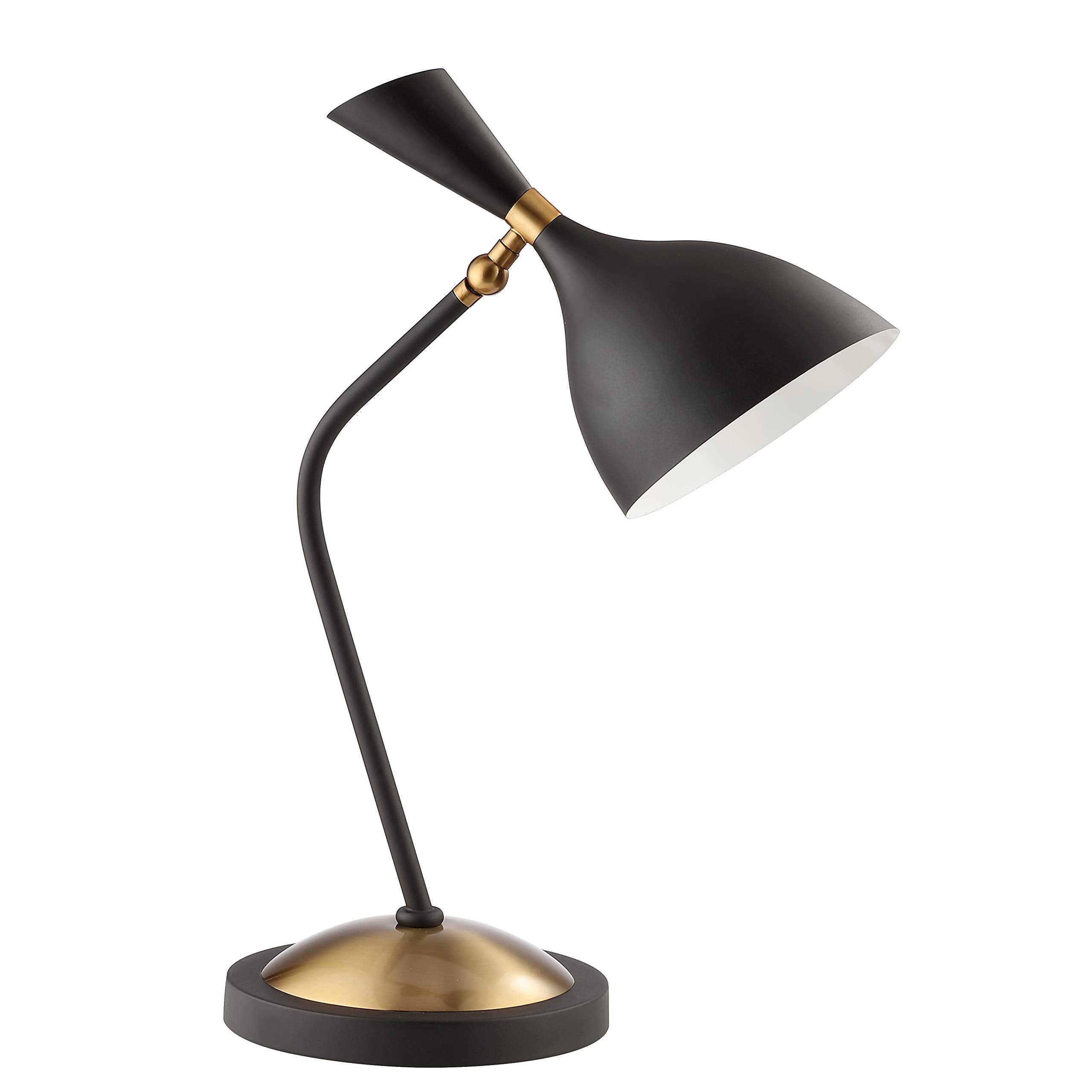 Jonathan Y Jyl9065A Albert 21.5" Iron Retro Mid-Century Led Table Lamp Contemporary Glam Bedside Desk Nightstand Lamp For Bedroom Living Room Office College Bookcase, Black/Brass Gold