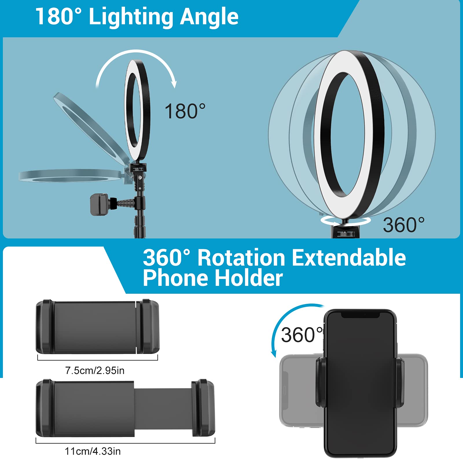 Qiaya Ring Light With Stand And Phone Holder, 50" Tripod With Remote Compatible With Iphone Phone Led Halo Standing Light Selfie Stick For Makeup Tiktok Camera Photography (9 Inch), (Qy00301-N)