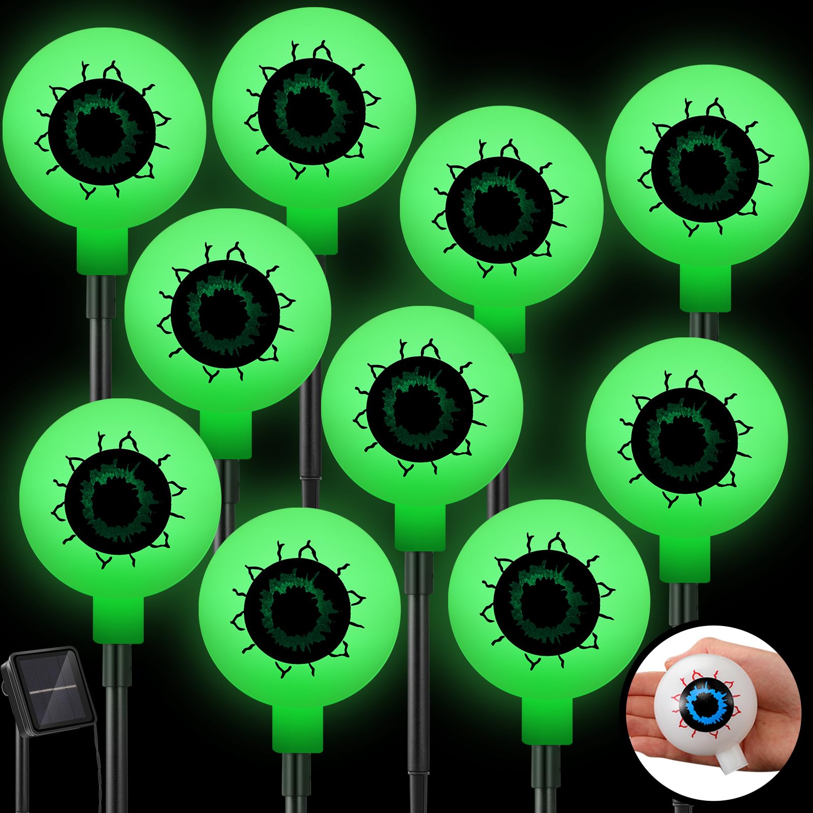 Threan 10 Pcs Halloween Big Eyeball Lights Decorations Solar Eyeball Stake Lights With 8 Modes Outdoor Eyeball Lights Solar Operated Stake Lights Ip44 Waterproof Lights For Pathway Yard Garden