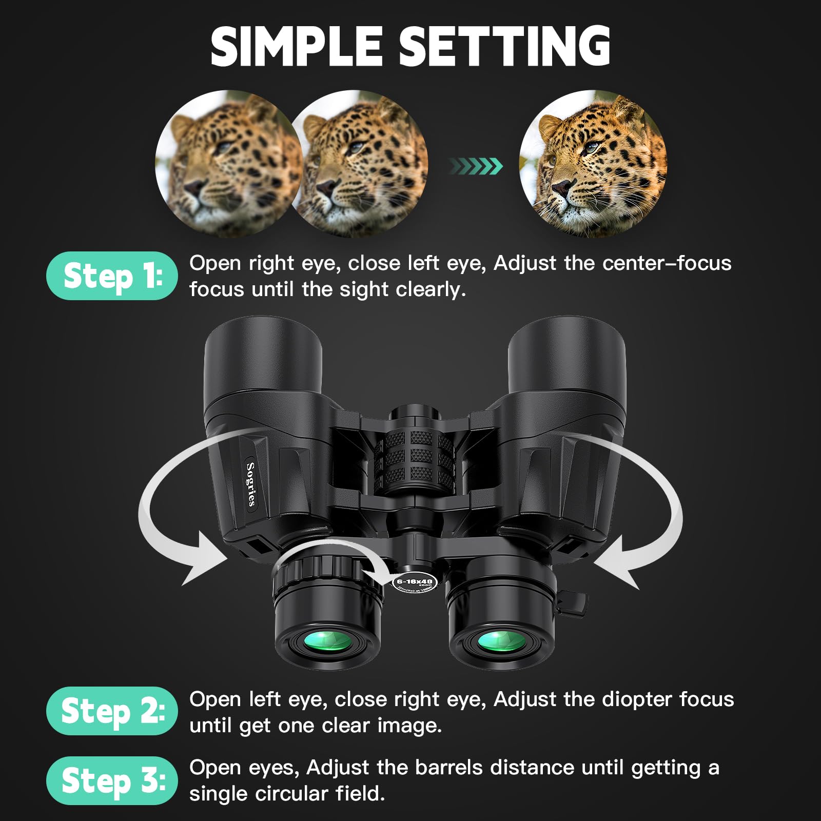 Sogries 6-16X40 Hd Zoom Binoculars For Adults, High Powered, Large View, Bak4 Prism, Waterproof, Clear Low Light Vision For Bird Watching,Hiking, Travel