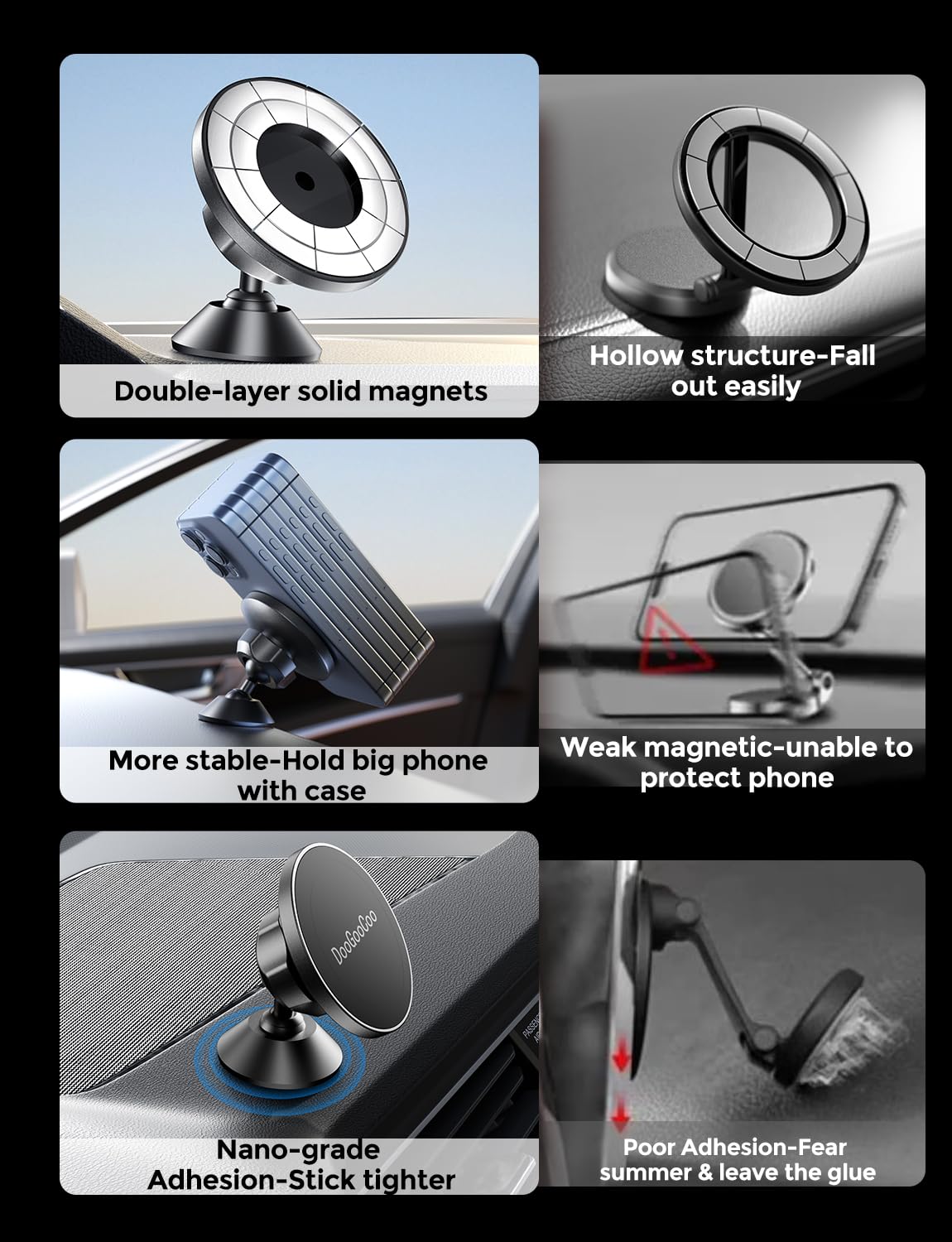 Doogoocoo Fits Magsafe Car Mount, [] [Strongest Magnetic Protection] Magnetic Phone Holder For Dash & Air Vent Automobile Cradle Fit For Iphone 12 13 14 15 Pro Max & All Cell Phones