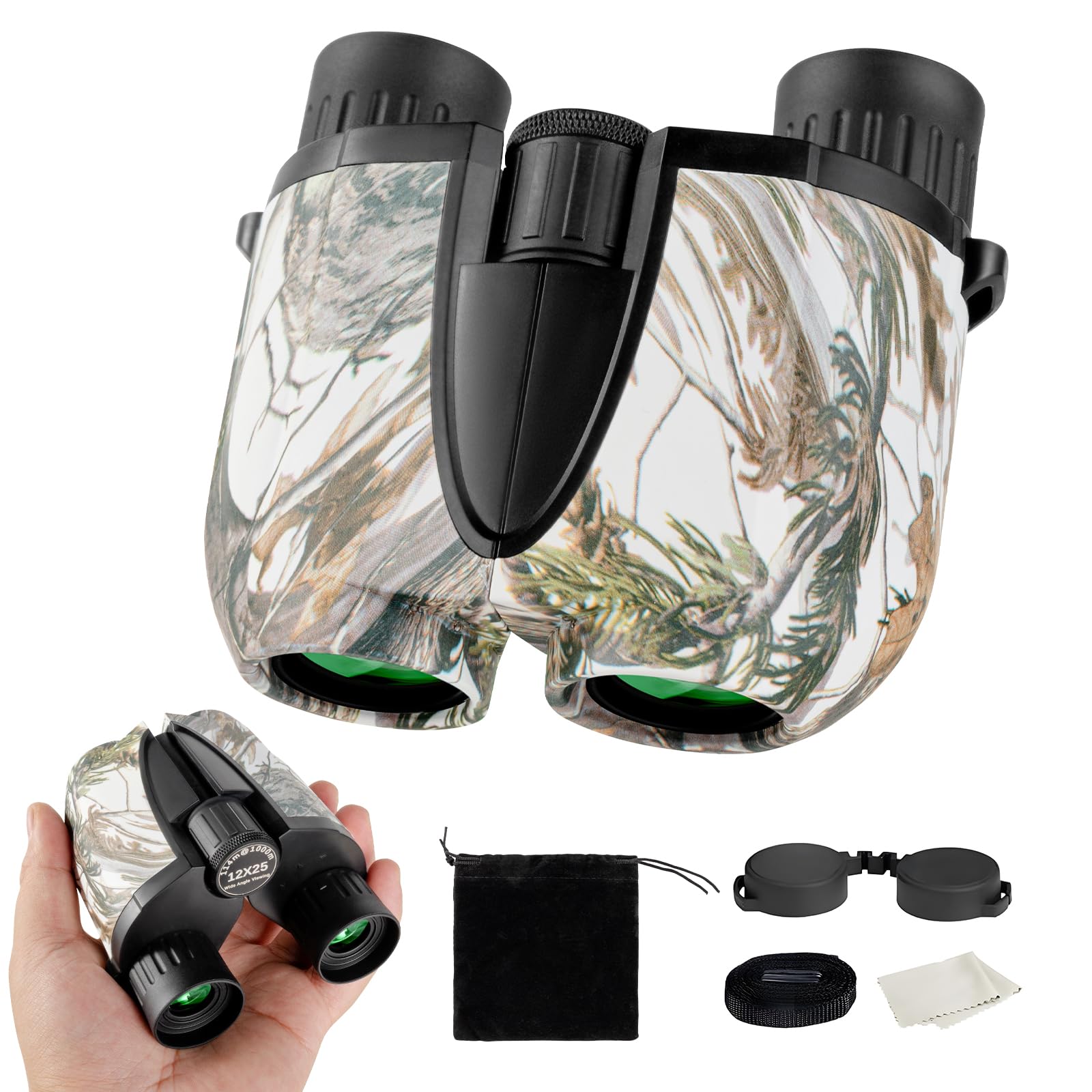 Koddon Compact Binoculars For Adults & Kids - 12X25 High Powered Binoculars With Low Light Vision For Bird Watching, Cruise Ship, Hunting, Travel & Sports