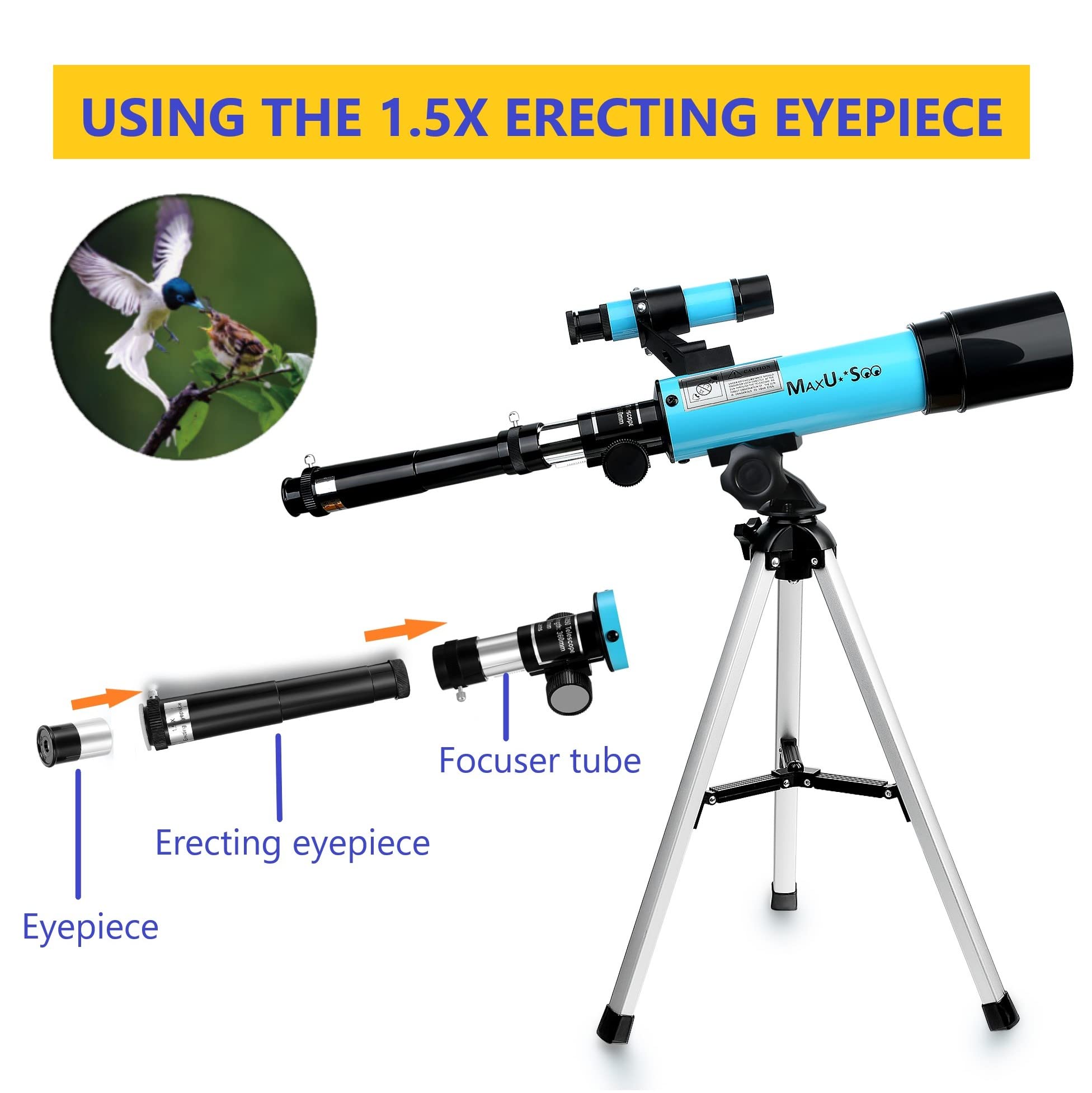 Maxusee Lunar Telescope For Kids And Astronomy Beginners, Refractor Telescope With Finder Scope And 3 Eyepieces, Travel Telescope With Compact Hd Binoculars For Moon Viewing Bird Watching Sightseeing