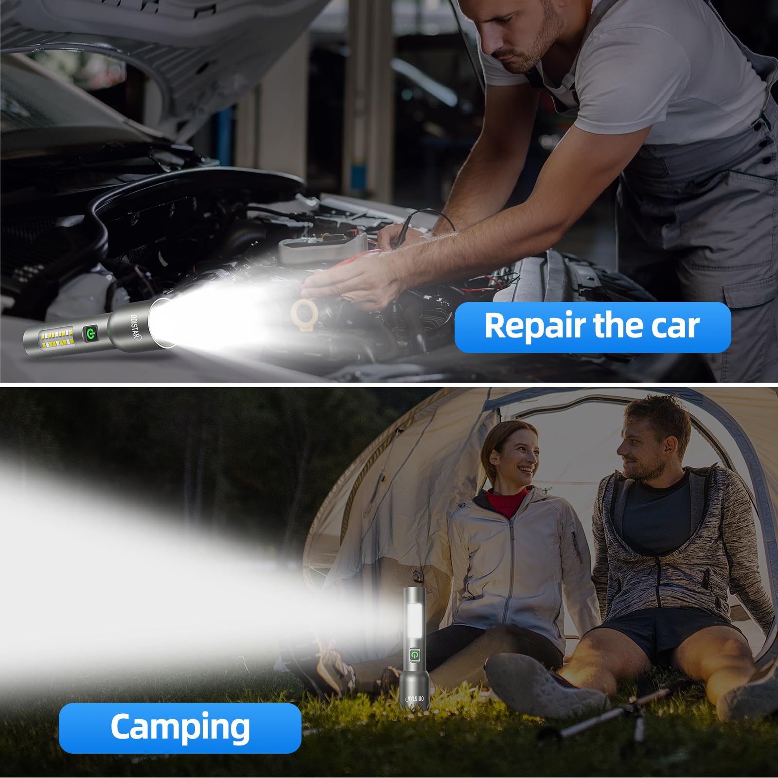 Odistar Flashlight High Lumens Rechargeable, 2000 Lumen Super Bright Led Flashlights With 7 Light Modes, Ipx6 Waterproof, Powerful Handheld Flash Light For Camping Home Emergencies（2 Pack）