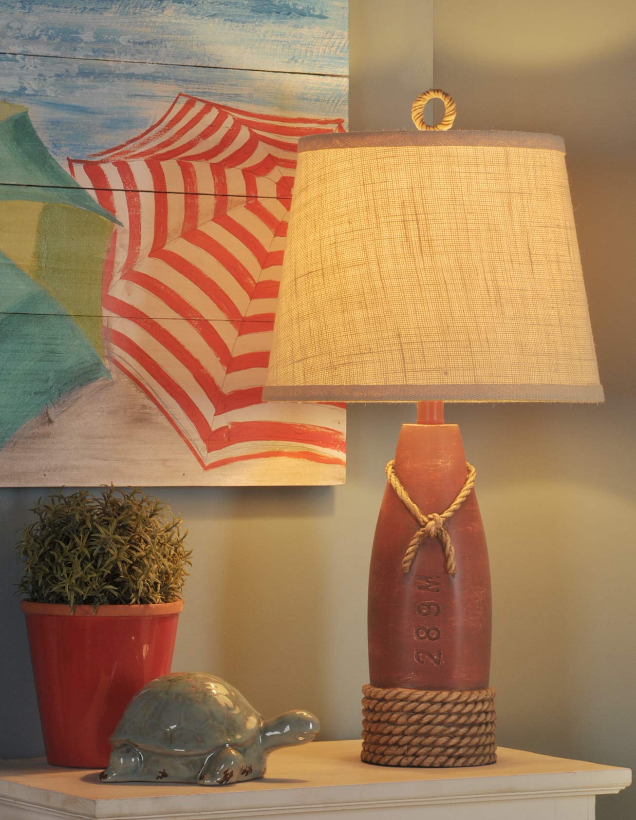 Collective Design L22489Adsam, Nantucket Red Finish, Cream Hardback Canvas Shade Table Lamp