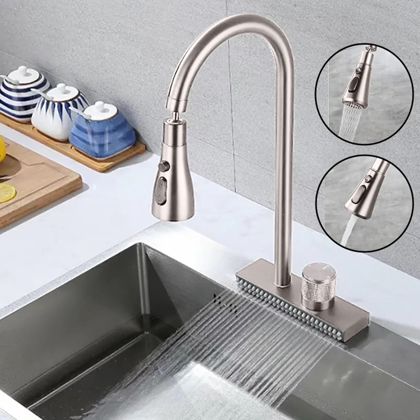 Luqeeg Flying Rain Faucet, Kitchen Waterfall Faucet, Pull Out Type Stainless Steel Multi Outlets Water Tap Basin Faucet With G1/2 Interface For Kitchen Sink