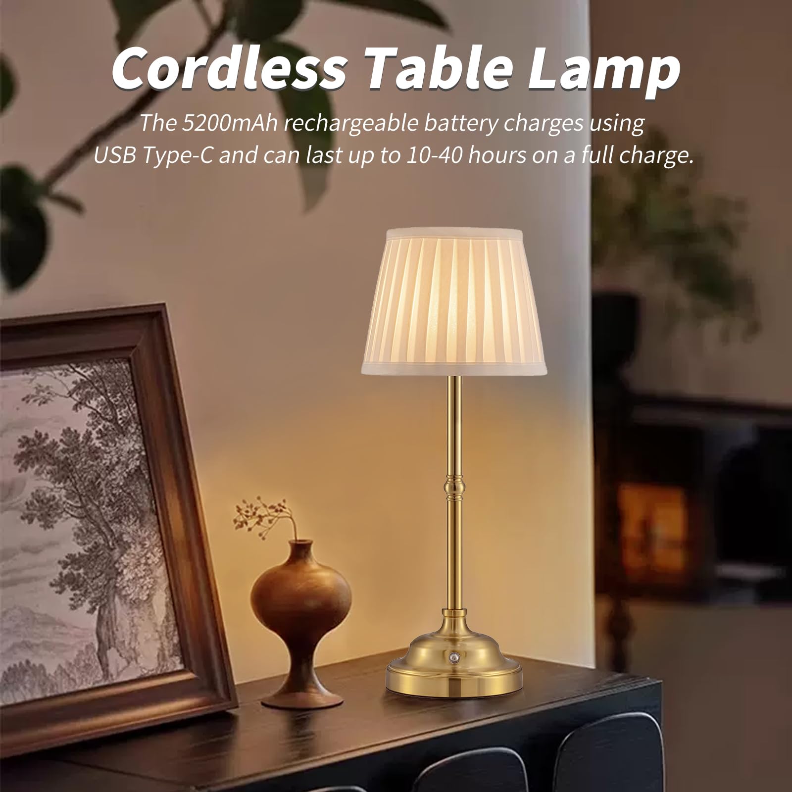 Mr. White Cordless Wireless Rechargeable Touch Battery Operated Led Dimmable Powered Table Lamp For Bedroom Bedside Dining Dinner Restaurant Kitchen (Bronze)