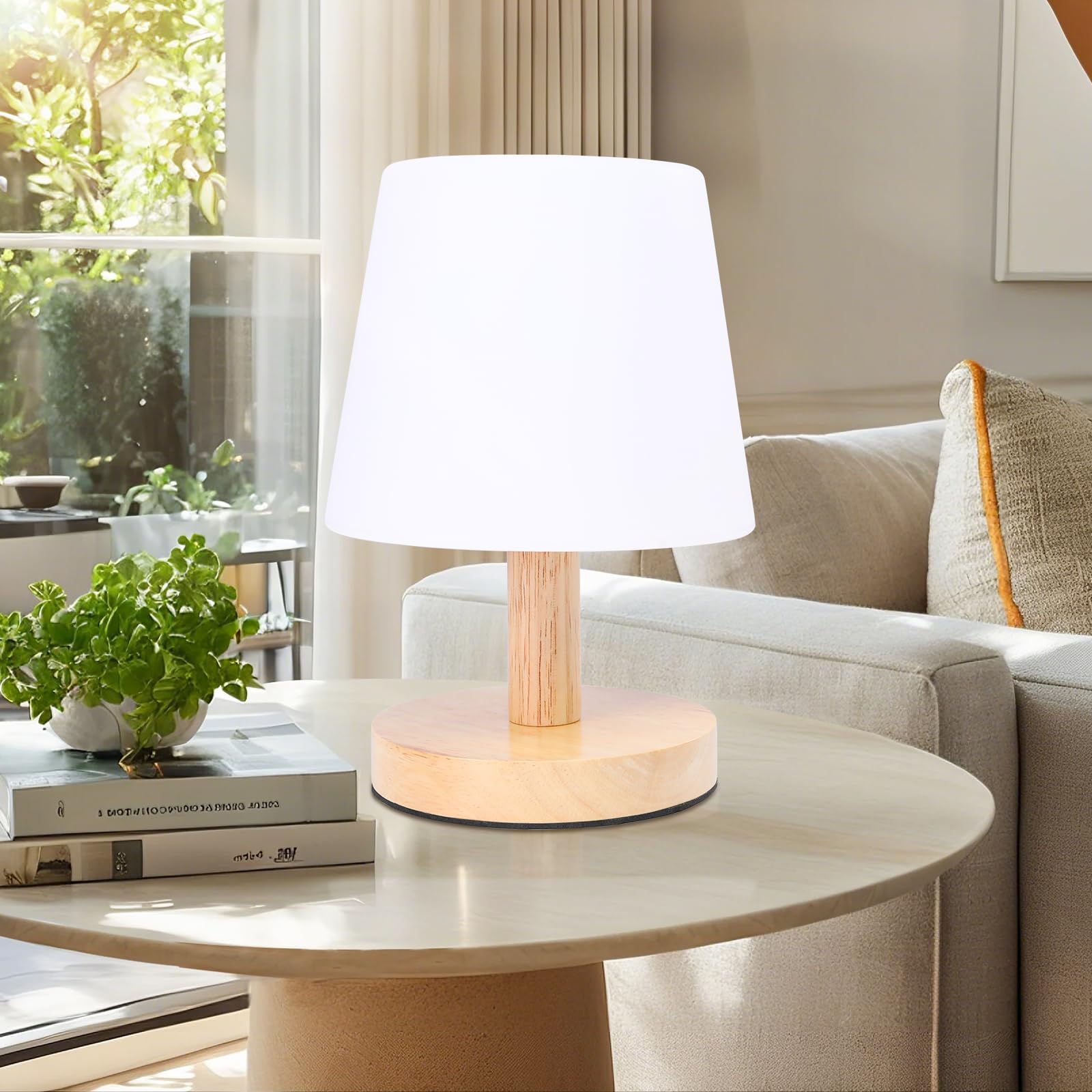 Wonder Solar Outdoor Cordless Rechargeable Table Lamp 9" Small 4000Mah Battery Shower Waterproof Table Lamp Touch Control Stepless Lights Portable Bedside Aesthetic Lamps Night Lights For Bedroom Home Decor (Wood)