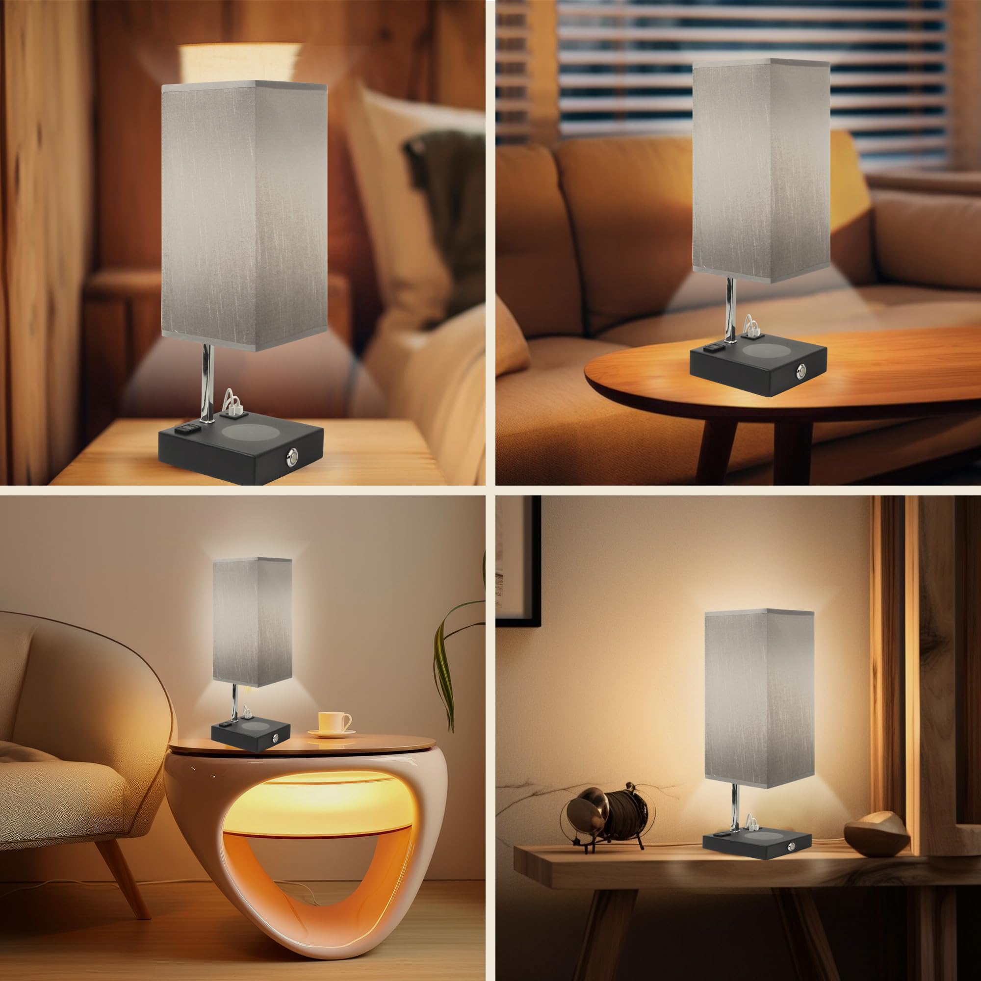 Etangervi Wireless Charging Touch Control Table Lamp, Bedside Nightstand Lamp With Usb Charging Port & Ac Outlet, 3 Brightness Levels Adjustable, Suitable For Bedroom, Living Room, Office, Led Bulb Included