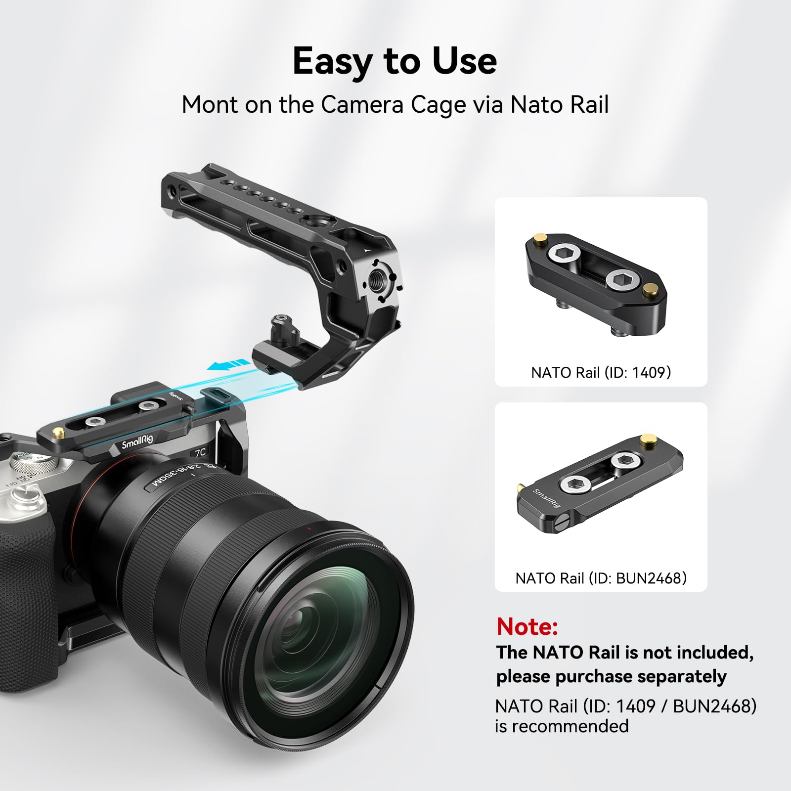 Smallrig Push-Button Rotating Nato Side Handle For Left And Right Hand Lightweight Nato Top Handle And Quick Release Nato Rail