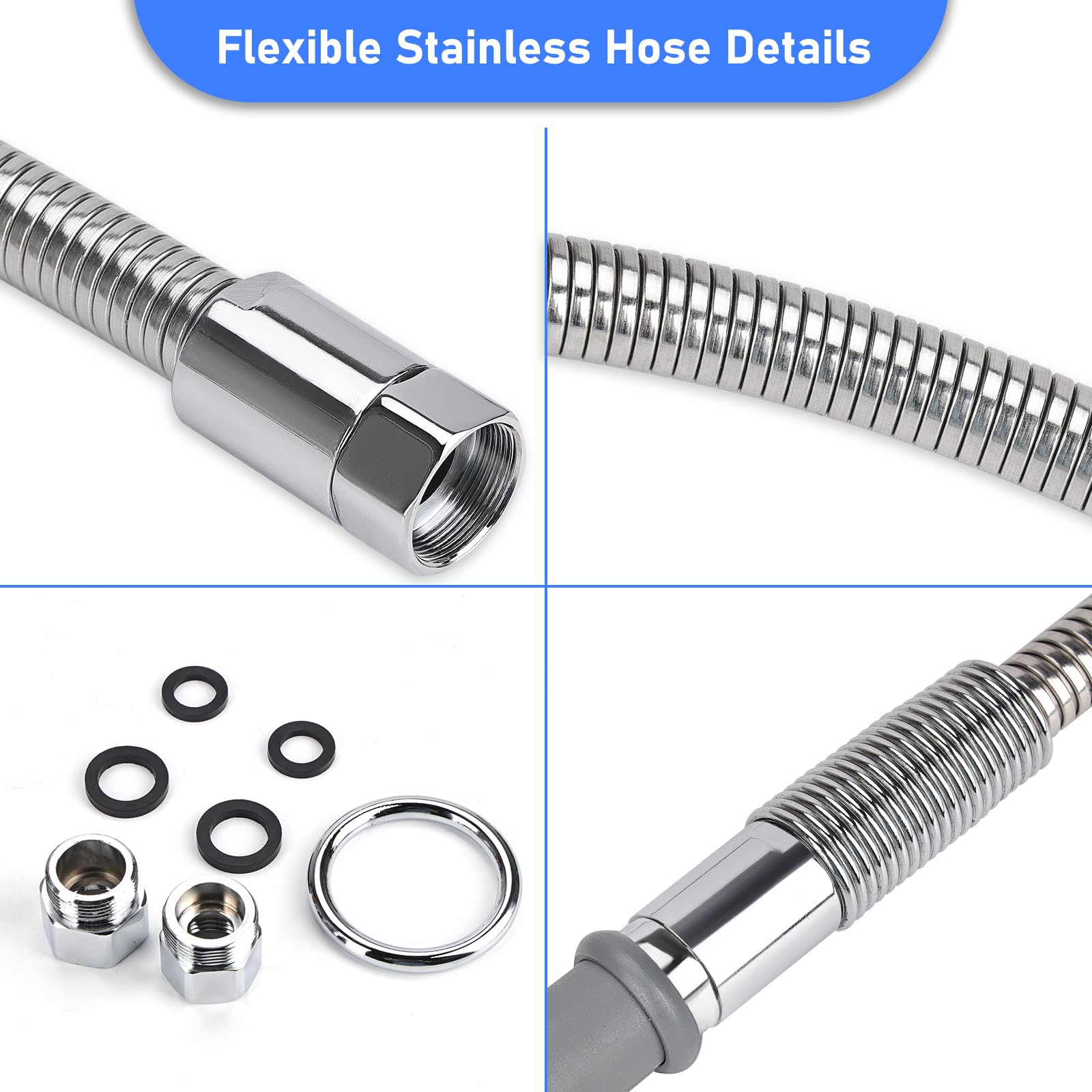 Tber Spray Valve With Pre-Rinse Hose, 38”Flexible Stainless Steel Hose With High Pressure Gray Pre Rinse Sprayer Nozzle Head Assembly Kit For Commercial Restaurant Industrial Kitchen Faucet