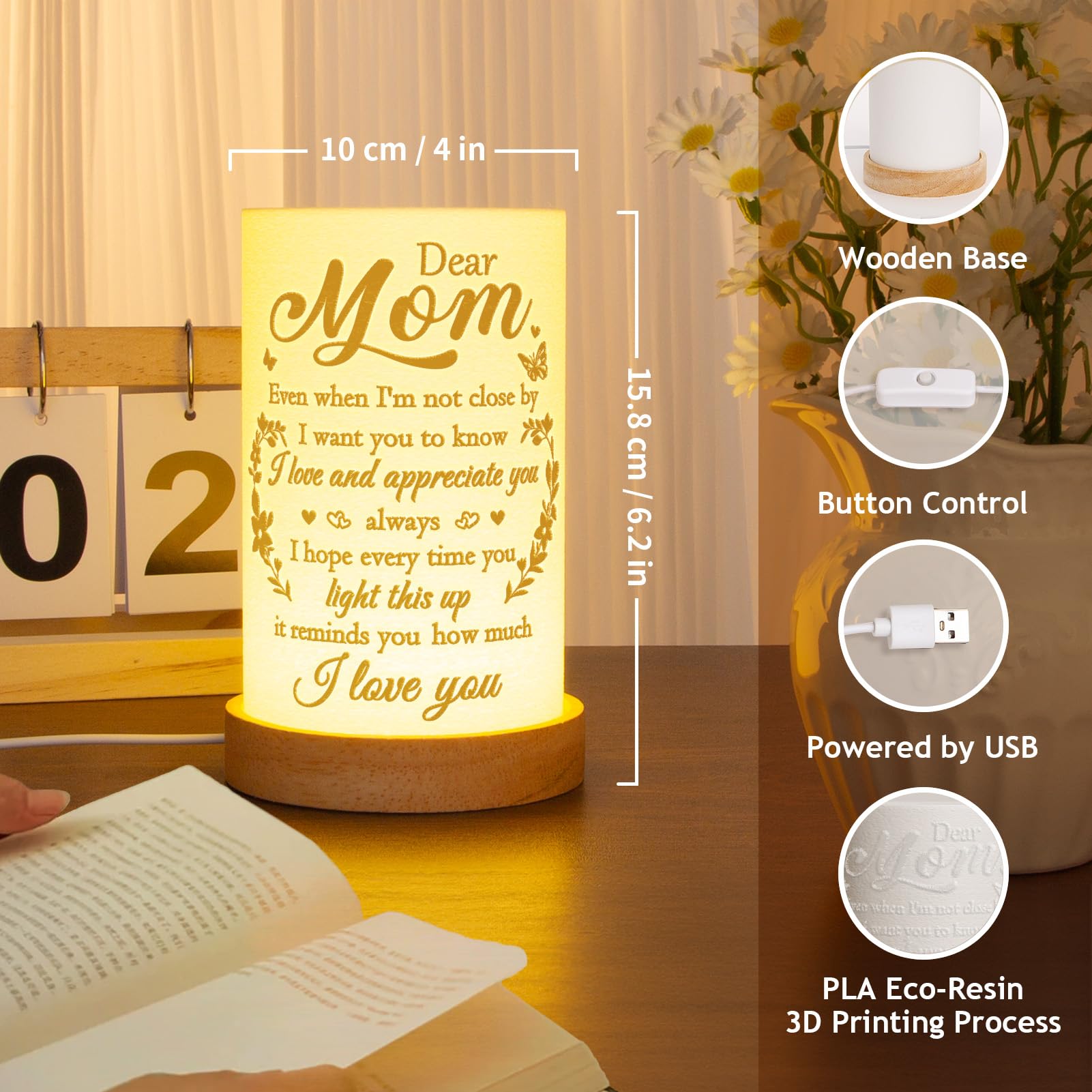 Acethrills Mom Birthday For Mom From Daughter Son For Christmas, Mothers Day - Thoughtful 3D Printing Table Lamp For Moms