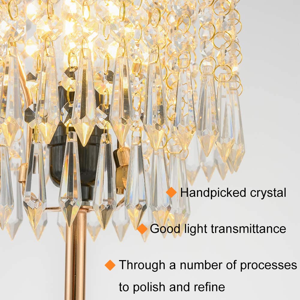 Popity Home Crystal Table Lamps Set Of 2, Gold Lamps For Nightstand With 2 Usb Charging Ports, 3-Way Touch Dimmable Crystal Lamp, Gold Bedside Lamp With Elegant Shade For Bedroom, Living Room