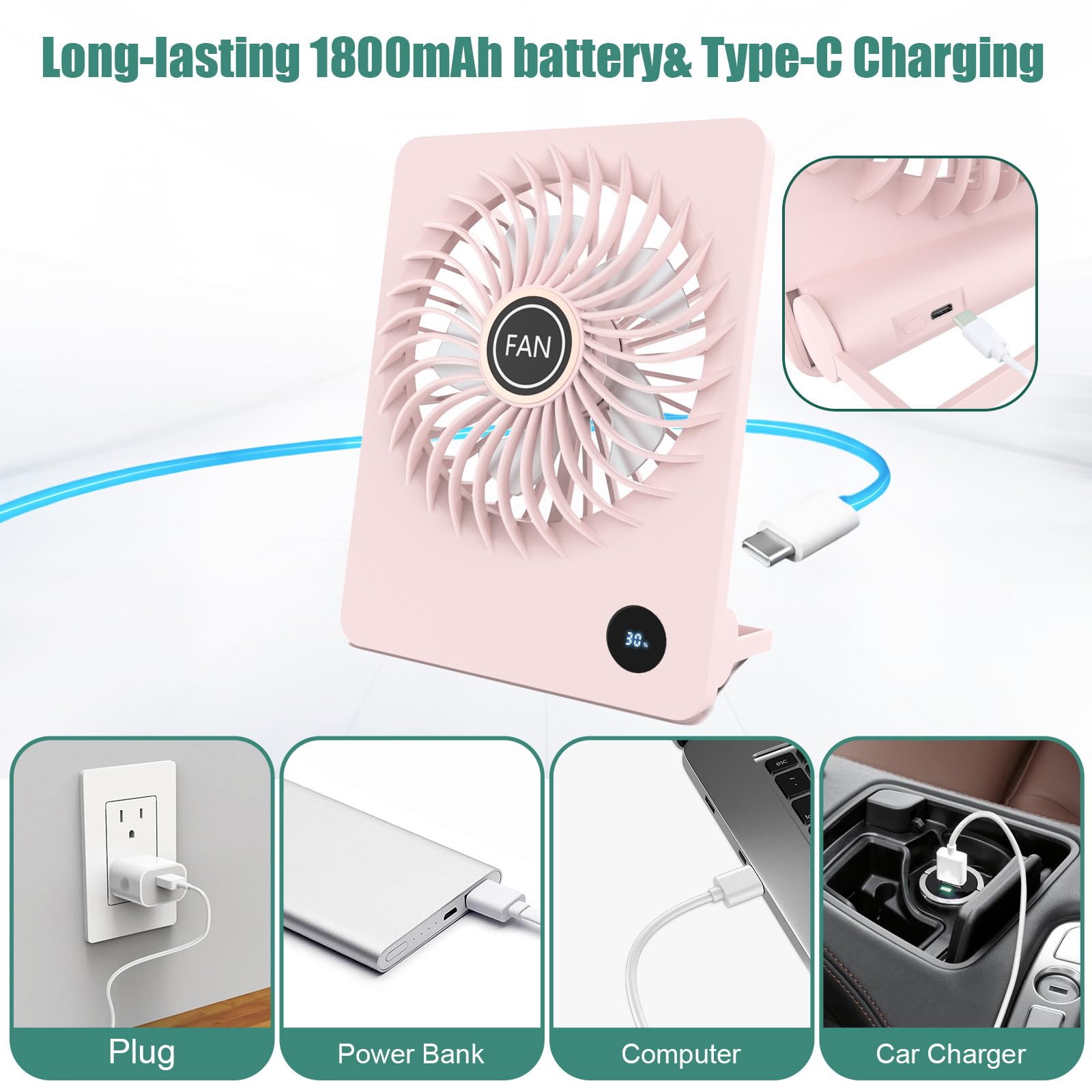 Desk Fan, 5.5 Inch Personal Fan Rechargeable With 180° Foldable, 5 Speeds Ultra Quiet Table Fan