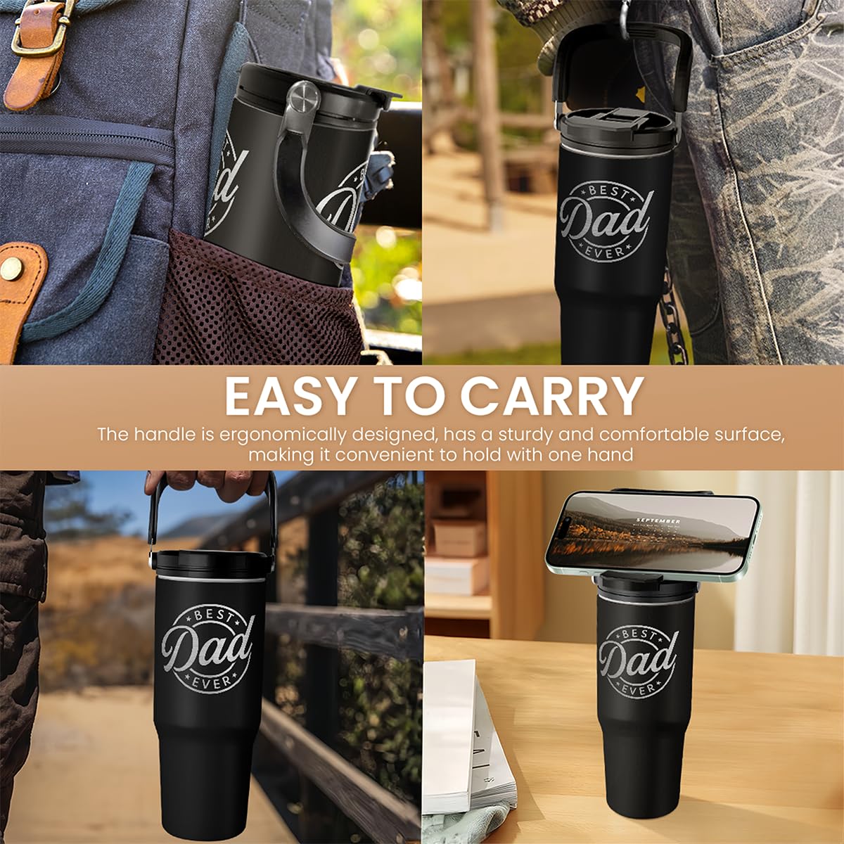 Best Dad Ever Tumbler 30Oz, Stainless Steel Insulated Tumblers Travel Cup With Carry Handle & Flip