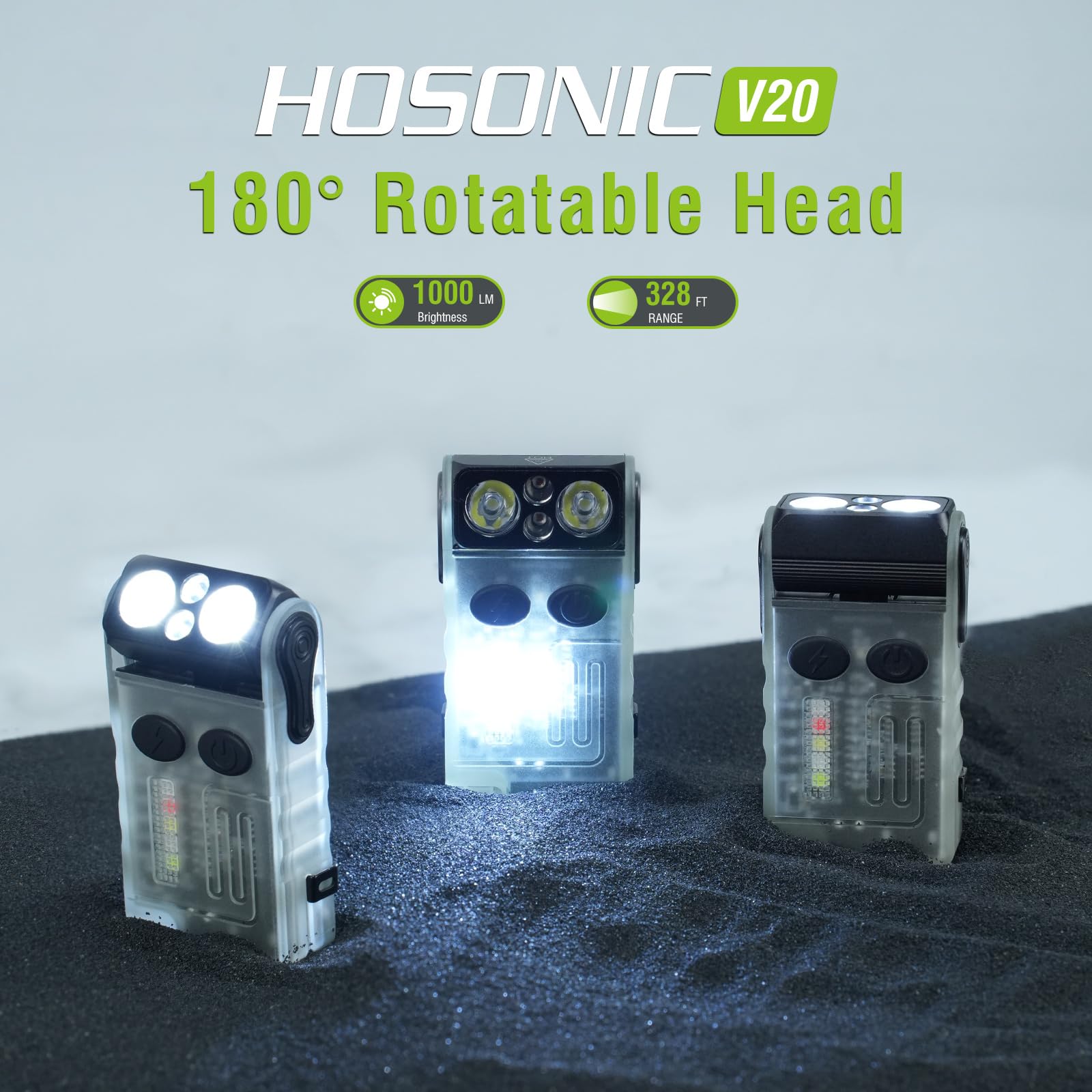 Hosonic V20 Small Edc Flashlight Powerful 1000 Lumens With Clip, Magnetic, 180 Degree Flashlights Usb C Rechargeable, Waterproof Mini Led Pocket Keychain Flash Light Red Blue Cob Light 14 Modes