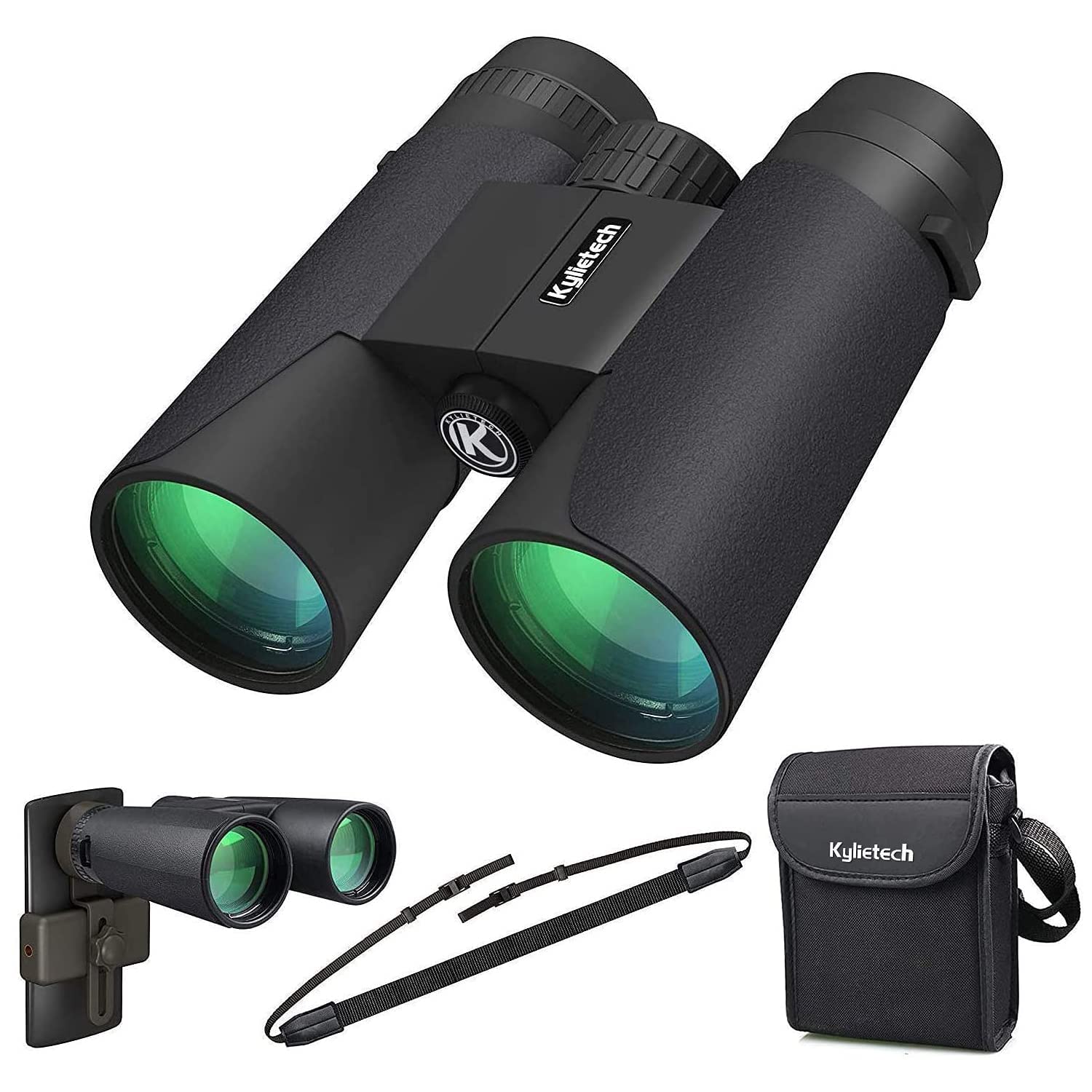 Kylietech 12X42 Binoculars For Adults With Universal Phone Adapter, Hd Waterproof Fogproof Compact Binoculars For Bird Watching, Hunting, Hiking, Sports, And Concerts With Bak4 Prism Fmc Lens