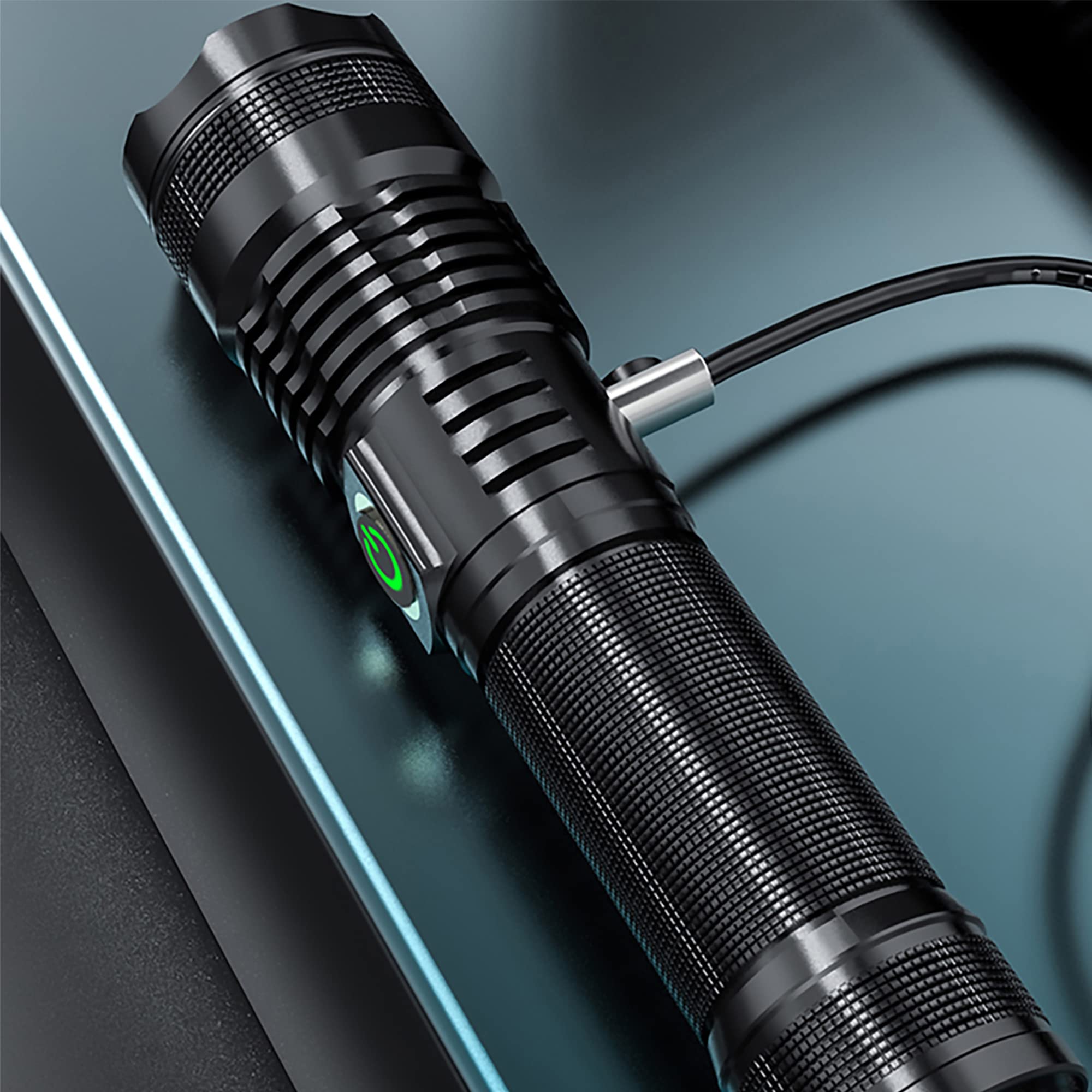 Xurleq 600000 High Lumen Handheld Flashlight Rechargeable Led Tactical Flashlight With 5 Modes Waterproof For Camping Hiking Outdoor Biking Emergency Self Defense