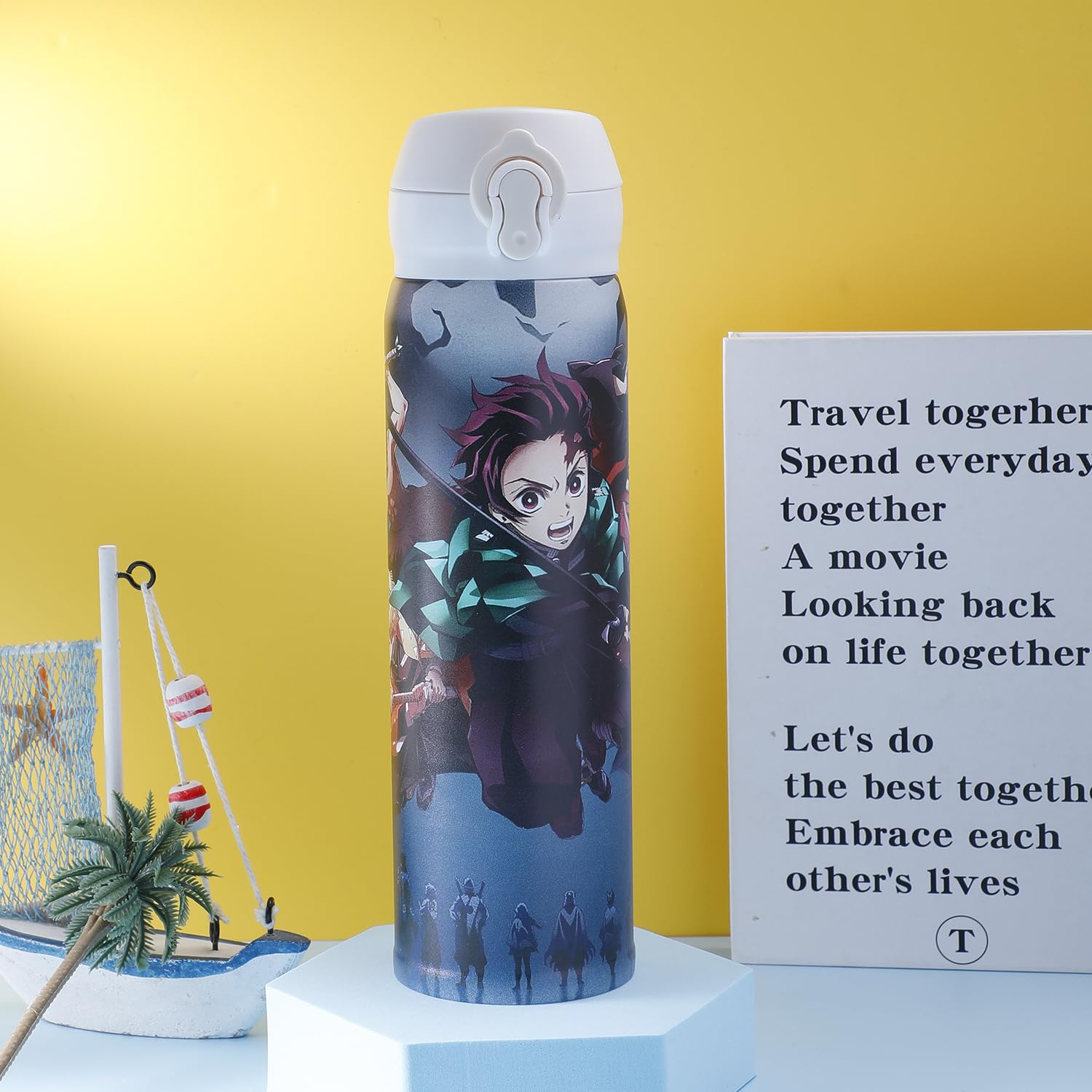 Anime Slayer Water Bottle With Straw, Vacuum Insulated Kimetsu No Nezuko Tanjirou Cosplay Stainless