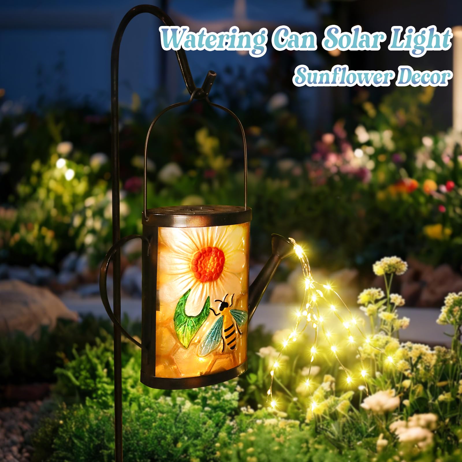 Mumtop Solar Lights Outdoor Garden Decorations, Watering Can Solar Led Lights Waterproof Hanging Solar Bee Lanterns Outdoor For Yard Patio Porch Backyard Lawn Pathway Landscape Walkway Decor, Yellow