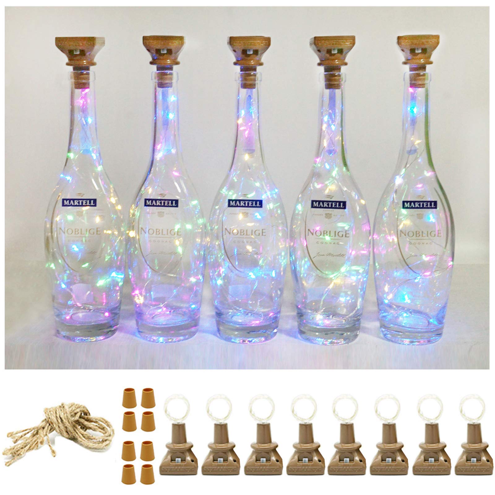 Ninite Lights Square 8 Pack Solar Powered Wine Bottle Lights, 20 Led Waterproof Copper Cork Lights For Wedding, Christmas, Holiday, Garden, Patio, Pathway, Outdoor (Colorful)