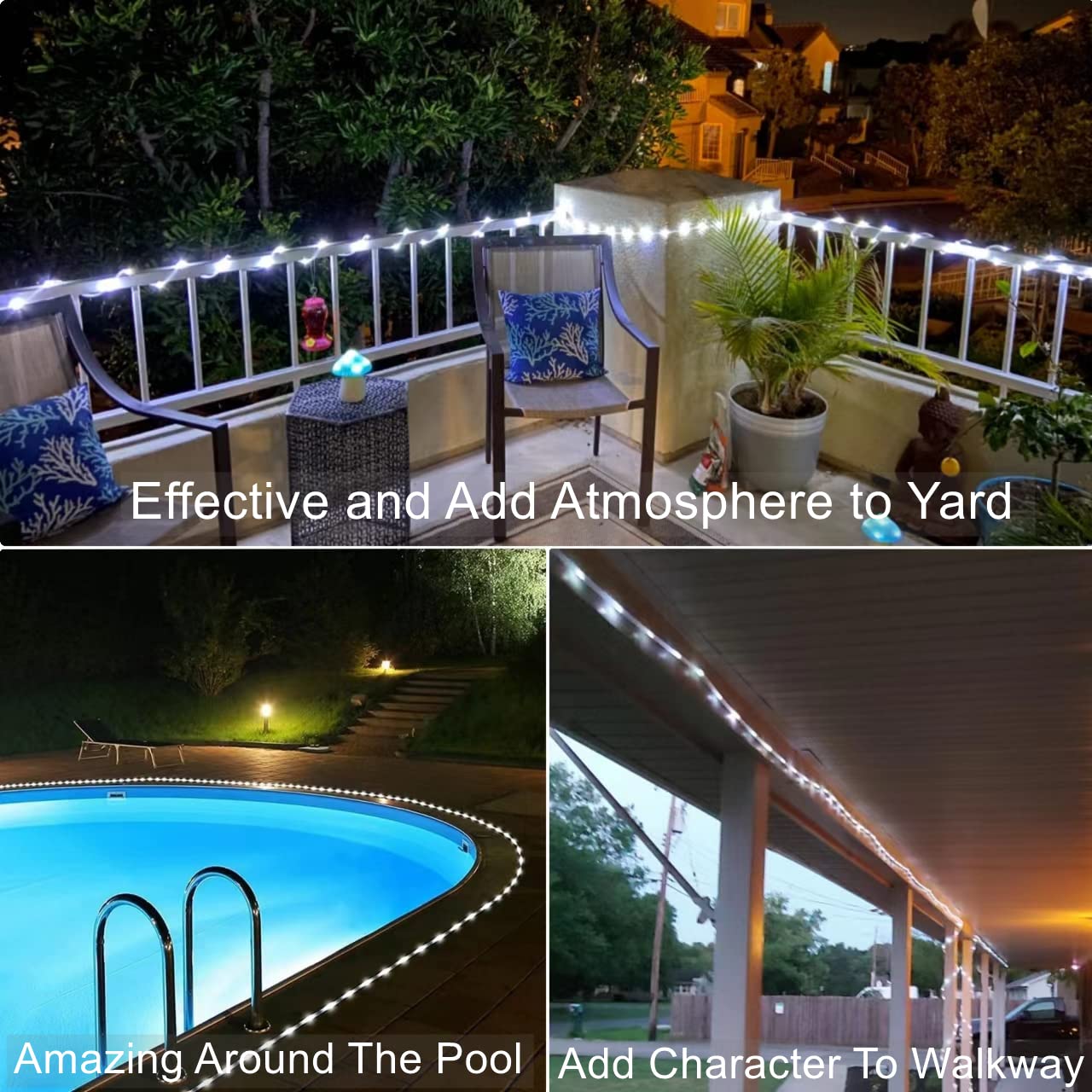 Qitong Solar Rope Lights, 2 Pack Each 33Ft 100Led String Light Outdoor Waterproof, 8 Modes Solar Tube Lights For Outside Garden Pool Patio Porch Tree Party (Cool White)