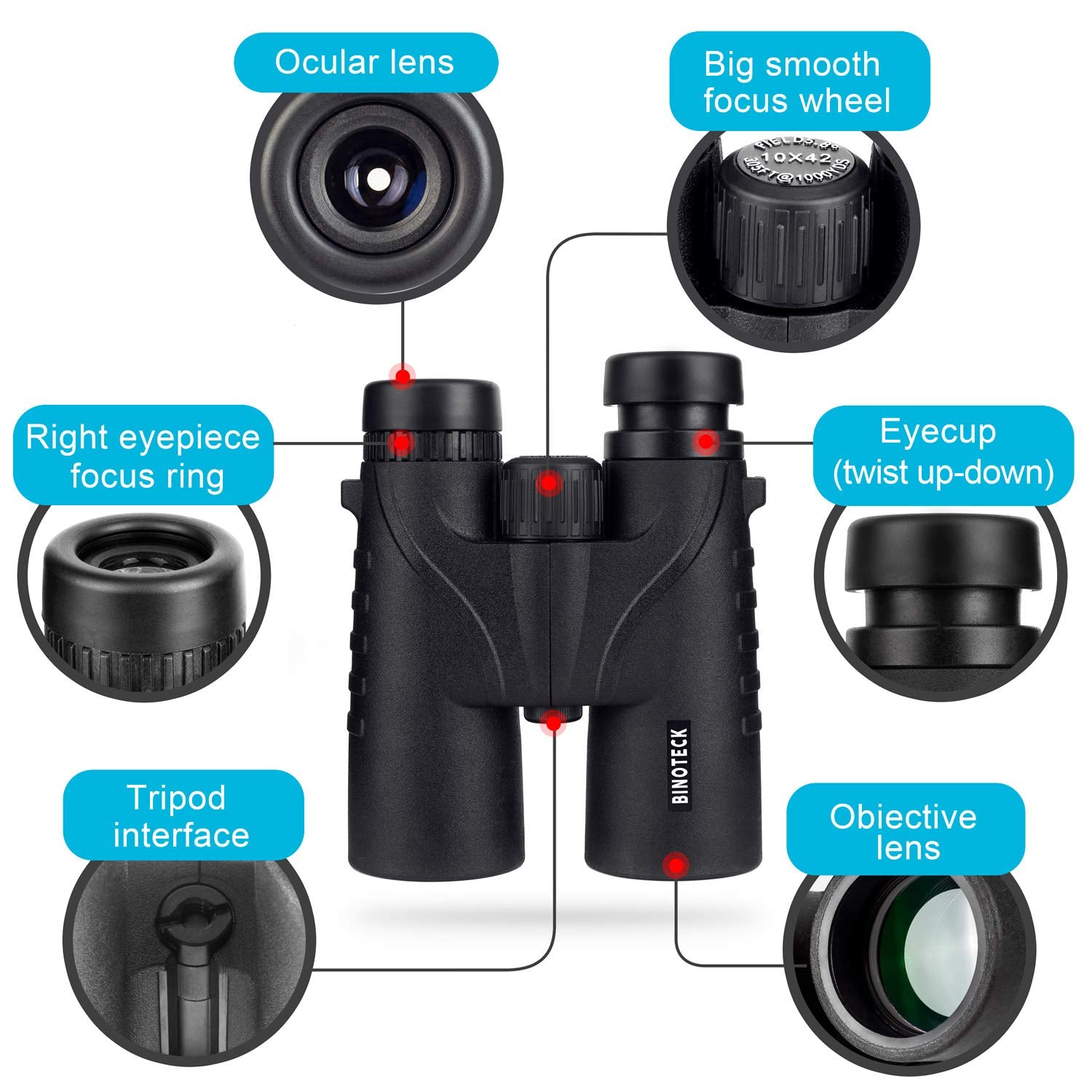 Binoteck 10X42 Binoculars For Adults - Professional Hd Roof Bak4 Prism Lens Binoculars For Bird Watching, Hunting, Travel, Sports, Cruise, Concert, With Carrying Bag