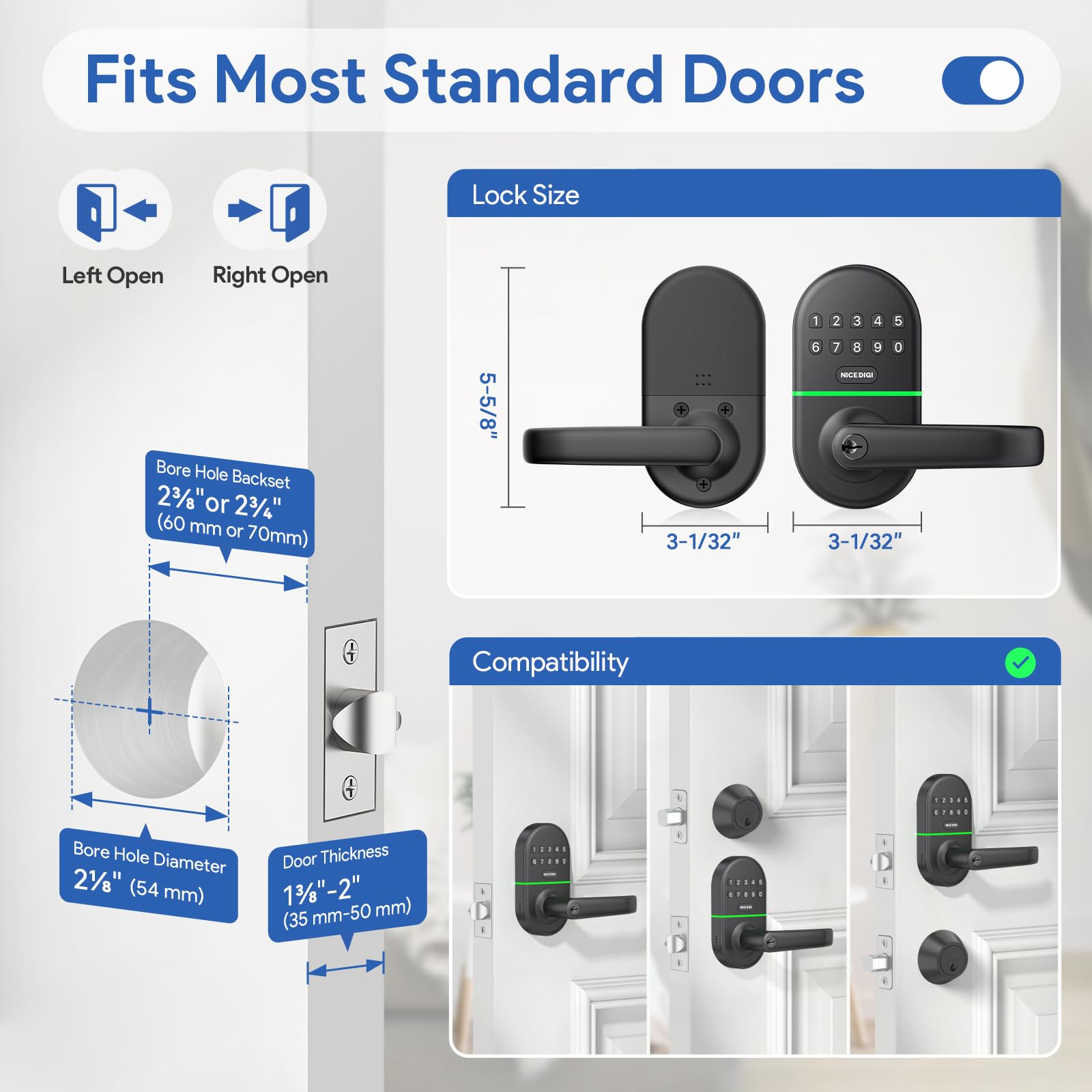 Nice Digi Smart Keypad Door Lock With Handle: Keyless Entry Digital Lock For Front/Interior Door, Electronic Code Knob, Easy Installation