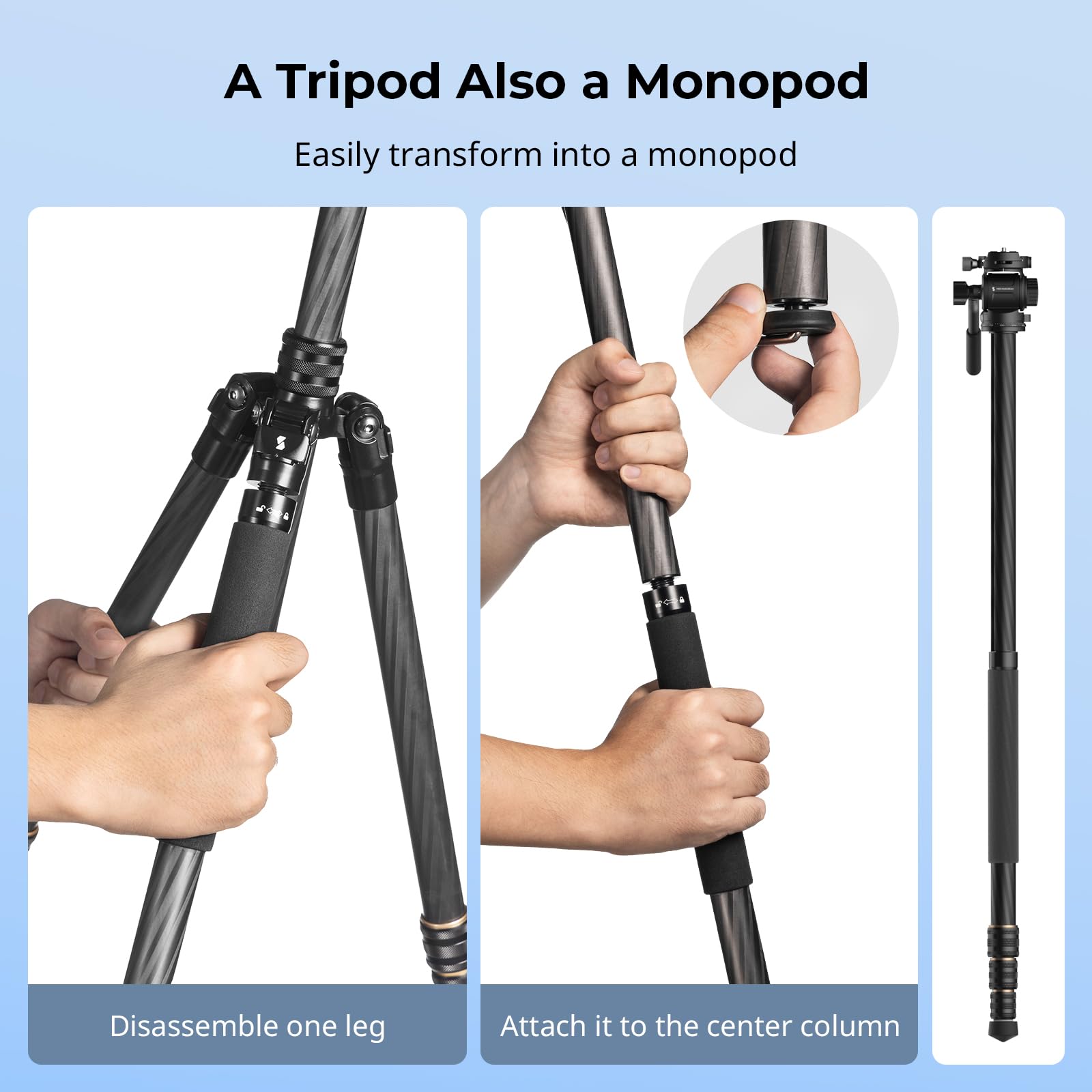 Smallrig Ct150 Carbon Fiber Travel Video Tripod, 61.8'' Max Load 3Kg / 6.6Lb For Cameras, Dslr - 4937