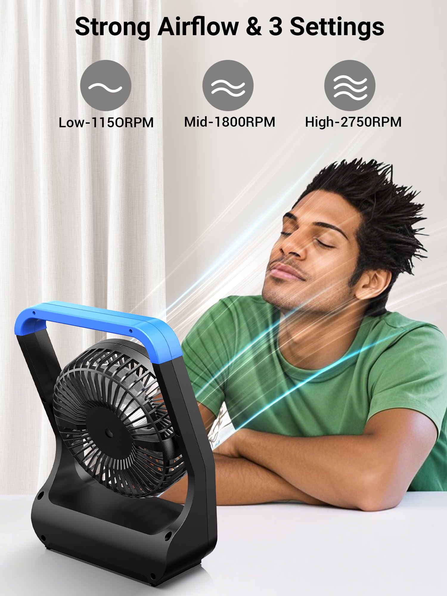 Super long-lasting battery-powered fan, portable D-cell fan for outdoor activities, camping, and travel