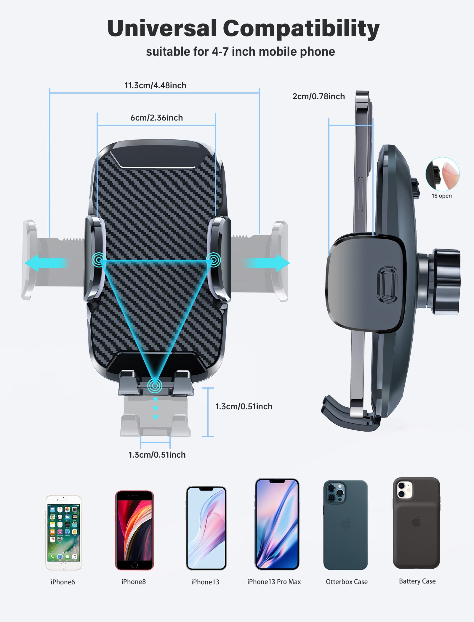 Tsryrlr Phone Holder Mount For Car [Strong Suction] Hands- Universal Cell Phone Mounts For Dashboard/Windshield, 360° Rotation Extendable Mobile Car Holder For Smartphones