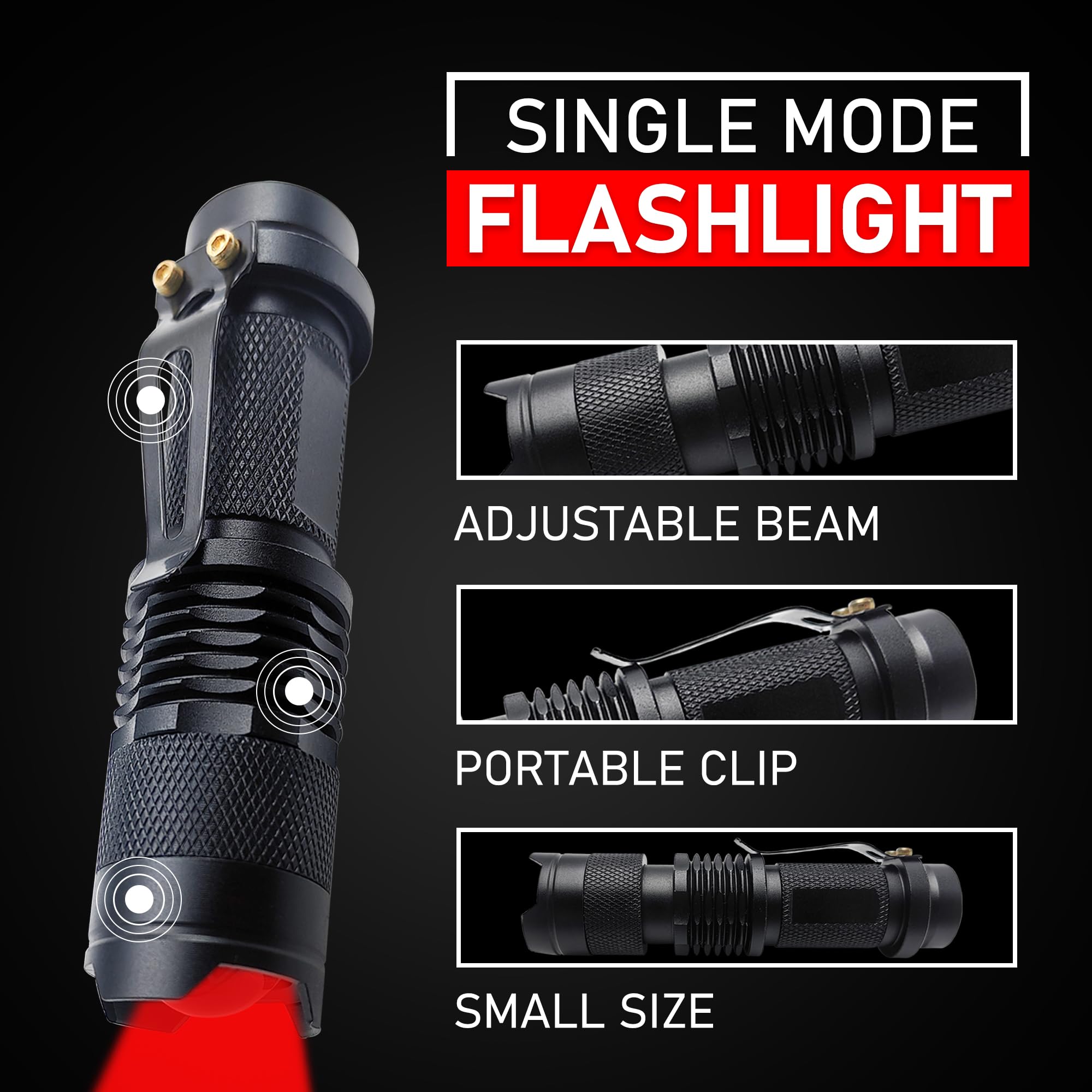 Naiveisland Red Light Flashlights, Single Mode Red Led Torch With Adjustable Focus For Astronomy, Aviation, Night Observation, And Outdoor Activities,3-Pack