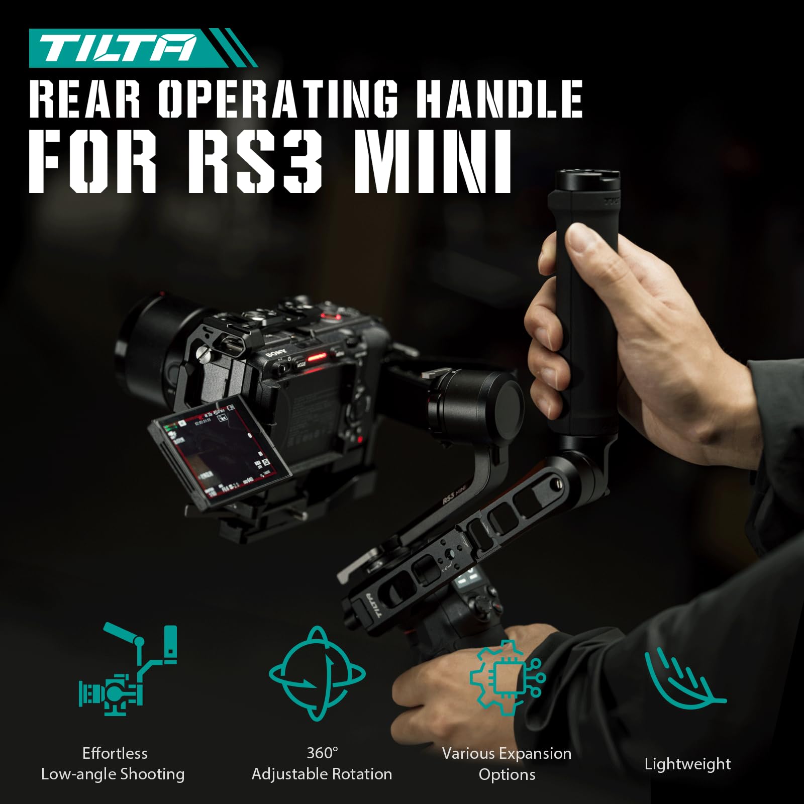 Tilta Rear Operating Handle Compatible With Rs3 Mini  Quick Set Up  360 Degrees Adjustable Rotation  Effortless Low Angle Shooting  Lightweight & Durable  Tga-Rs3M-Roh