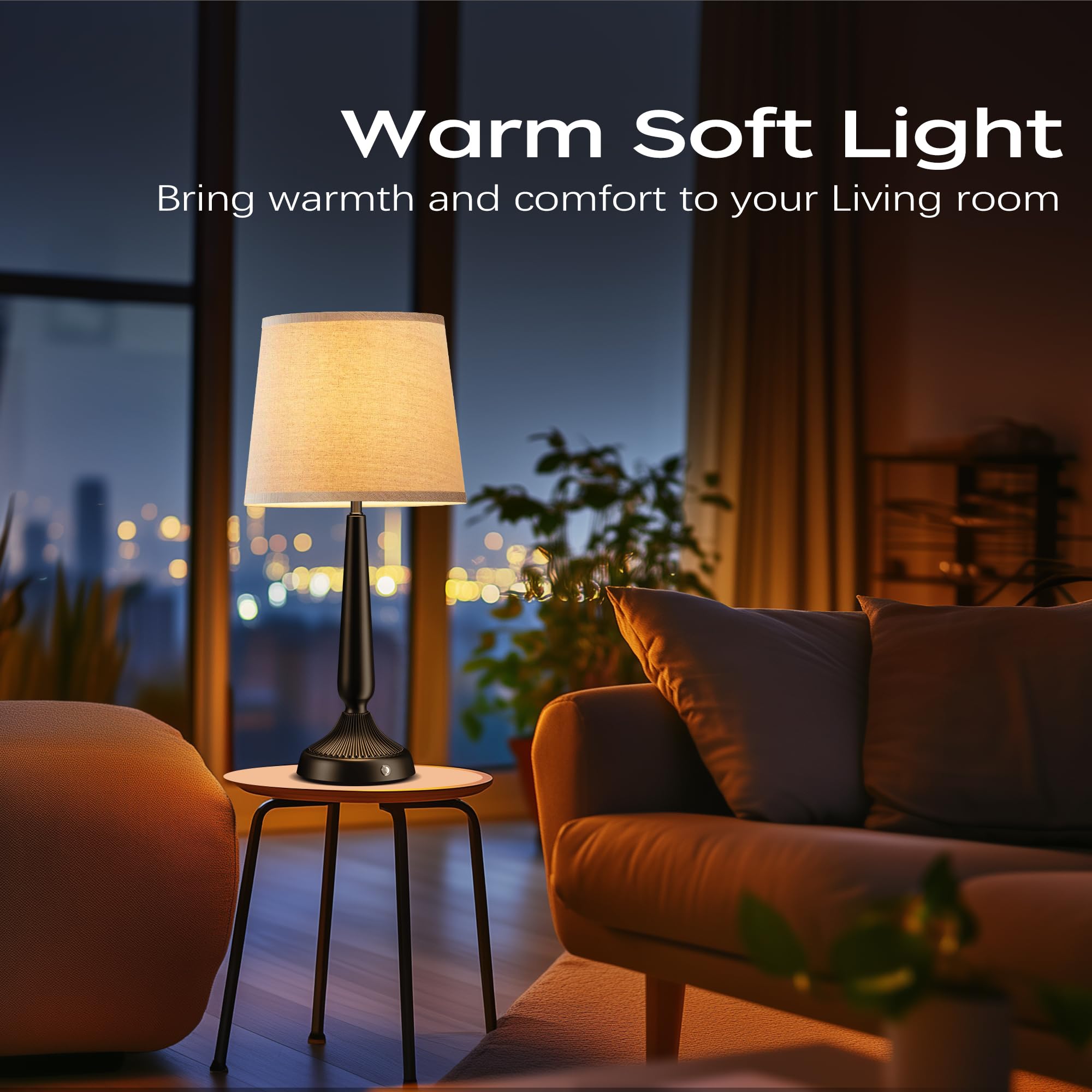Partphoner Cordless Table Lamp, 5000Mah Battery Rechargeable Touch Lamp, Wireless Led Lamps, 3-Level Brightness Bedside Lamps, Modern Black Iron Design, Desk Lamp For Patio Camping, Dining, Home