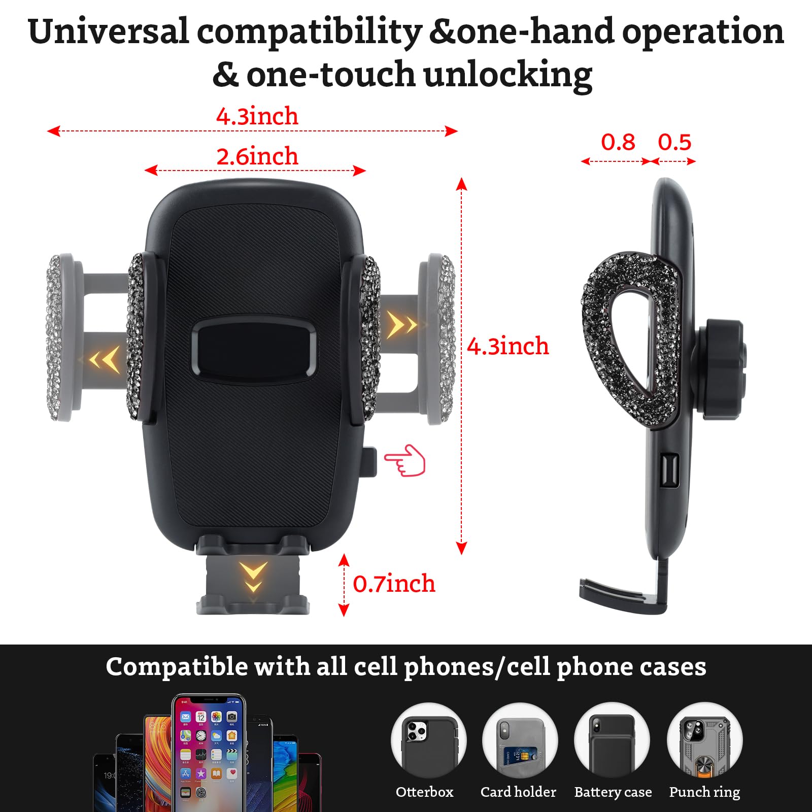 Eing Car Phone Mount Holder Dashboard Air Vent Windshield,Compatible With Iphone 12/11/11 Pro/8 Plus/8/Se/X/Xr/Xs/7 Plus Samsung S20/S10/S9/S8,Moto,Huawei,Nokia,Lg,Smartphones,Black