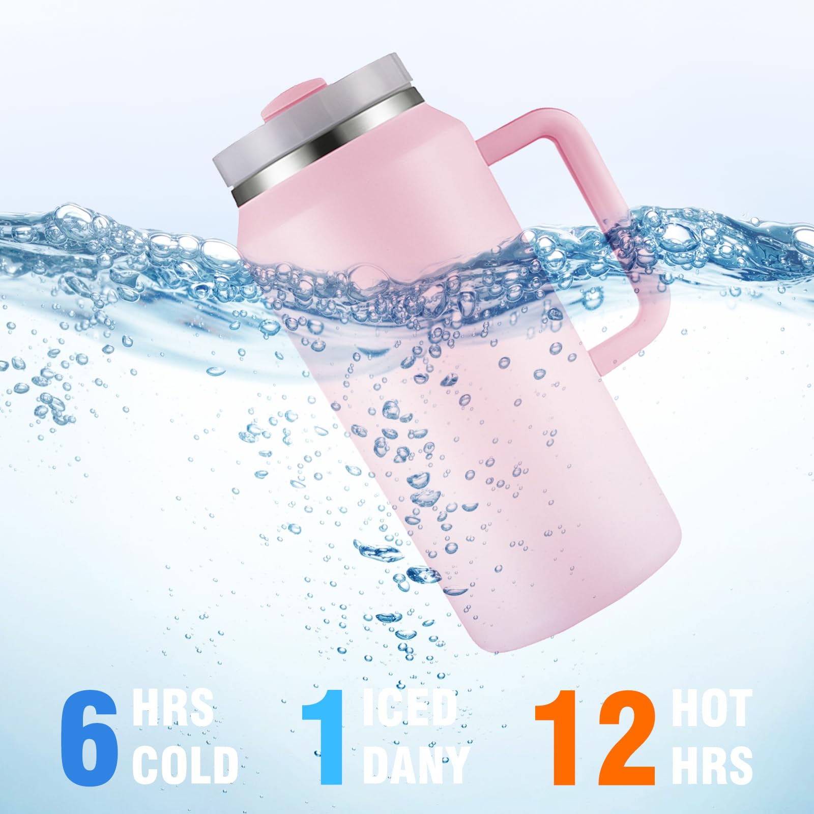 64Oz Insulated Tumbler With Handle, Stainless Steel Double Wall Vacuumn Water Bottle