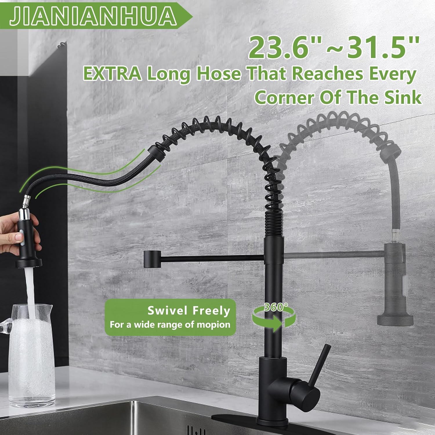 Jianianhua Touchless Kitchen Faucet Motion Sensor Smart Kitchen Sink Faucet With Pull Down Sprayer Commercial Modern Kitchen Faucets Matte Black Movable Sensor Faucet For Sink, Rv