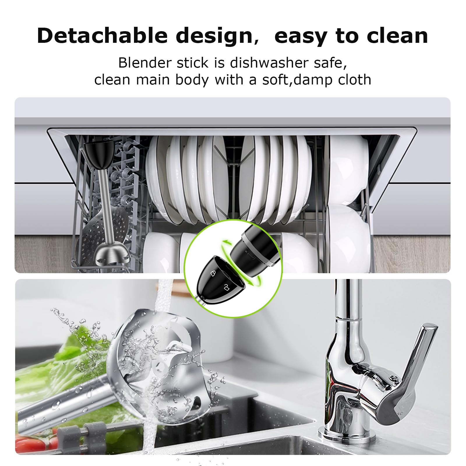 Bonsenkitchen Hand Blender, Immersion Blender With 2 Mixing Speed, Electric Handheld Blender Portable Stick Mixer With Stainless Steel Blades For Soup, Smoothie, Puree, Baby Food