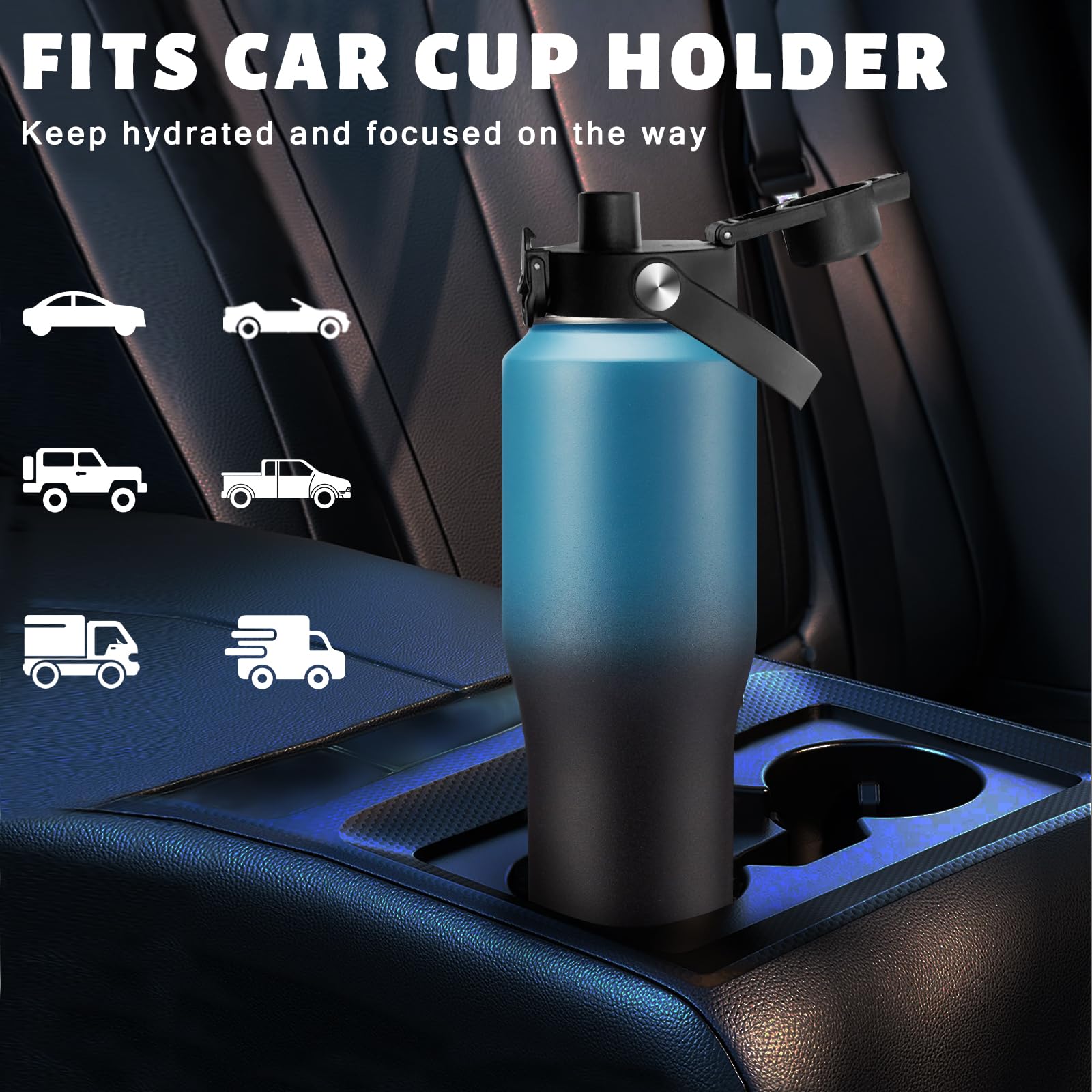 32 Oz Insulated Tumblers Metal Water Bottles - With Paracord Handle, Waterbottle With Straw