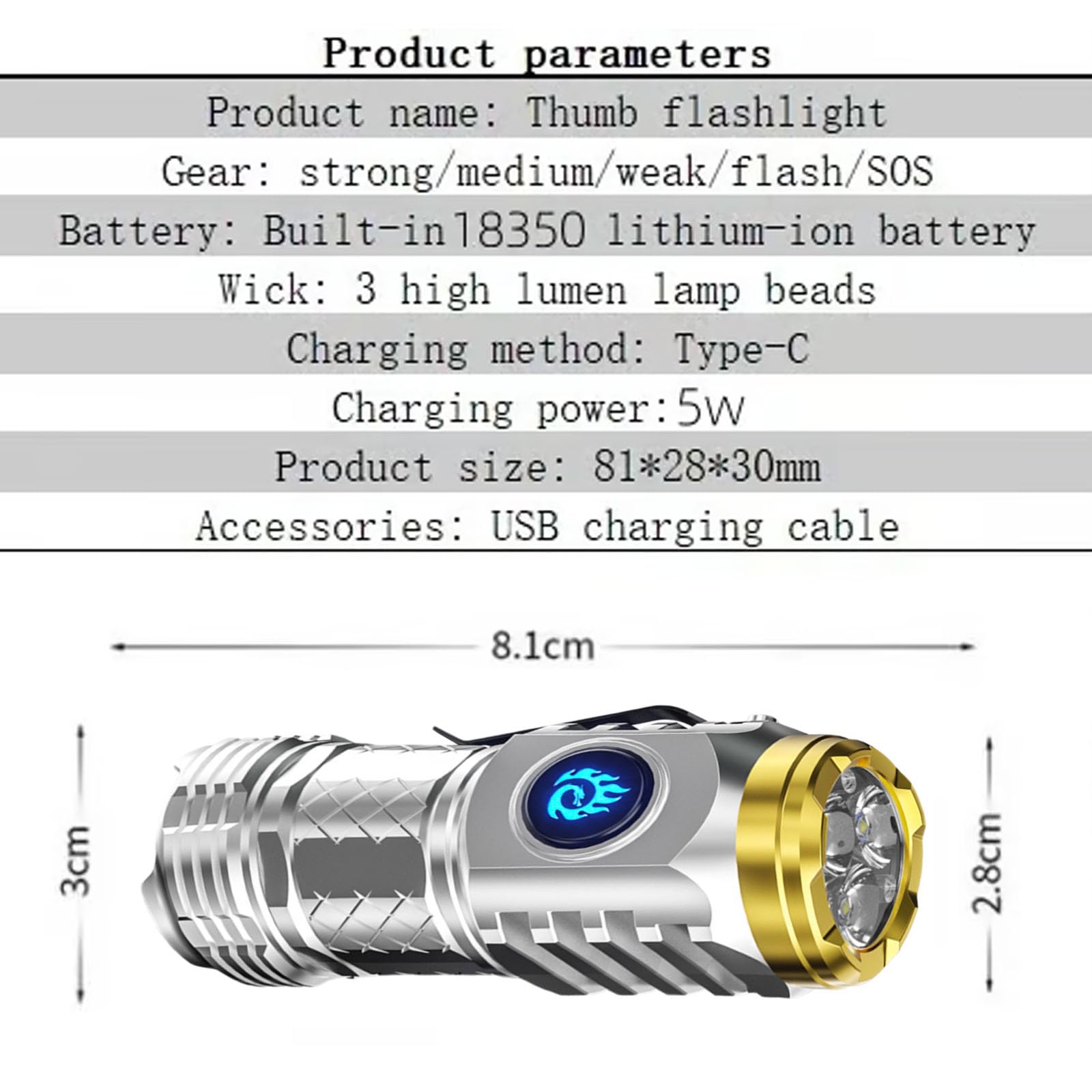 Habohuse German Three-Eyed Monster Mini Flash Super Power Flashlight, Thumb Flashlight Mini Flashlights, Multi-Functional Mini Pen Clip Flashlight Light Steel High Lumen Rechargeable Waterproof (2Pcs-A)