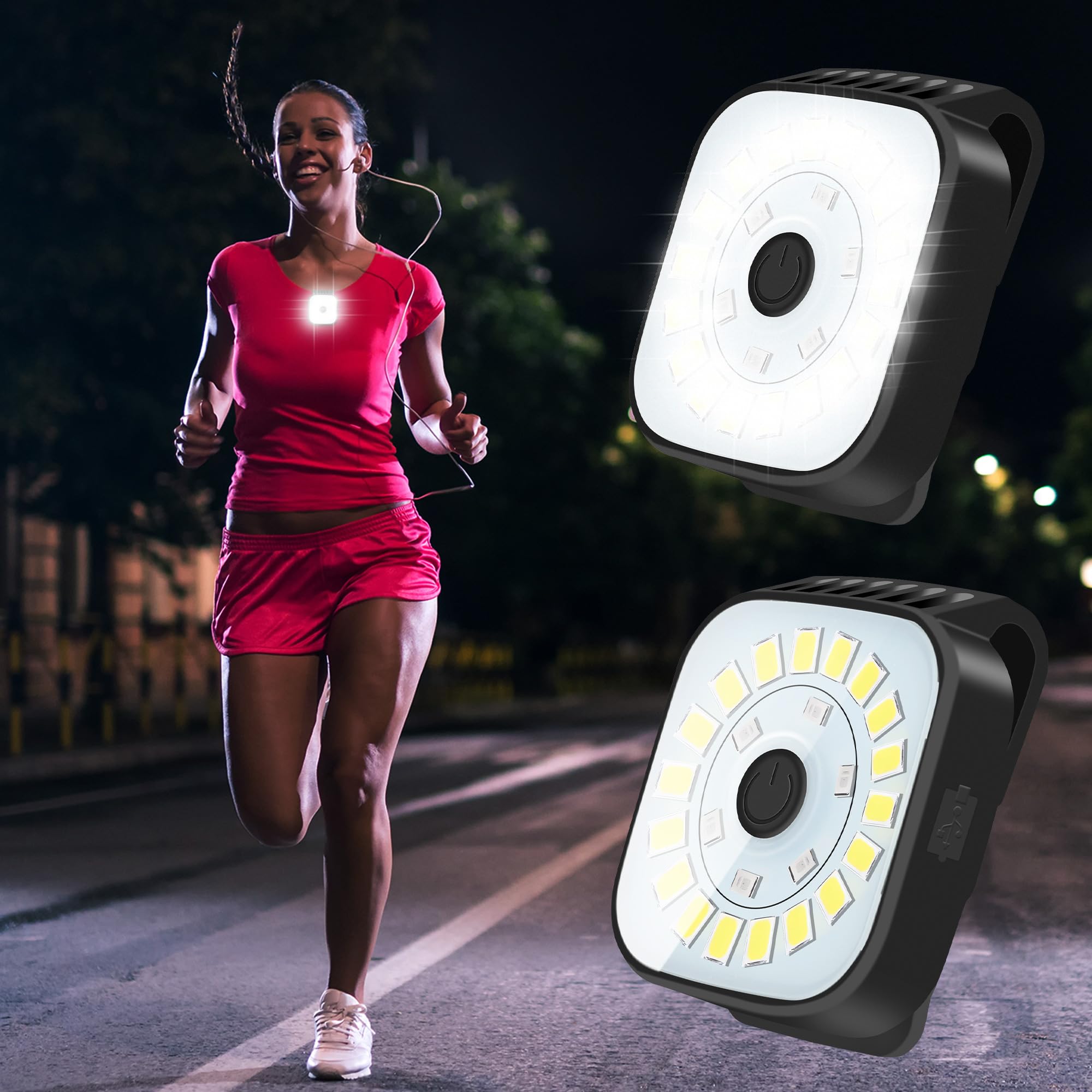 Redaica 2 Pack Running Lights For Runners - Dog Walking Light At Night, 12 Led Clip On Flashlight For Night Safety, High Brightness Chest Light Jogging Gear For Men Women