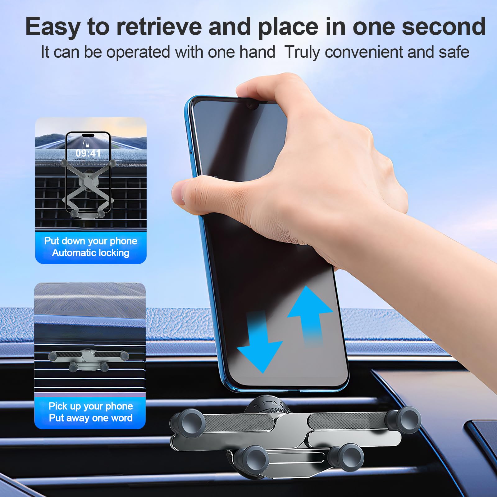 Rednow Invisible Rotatable Air Vent Car Phone Holder For All Smartphones With Thick Cases